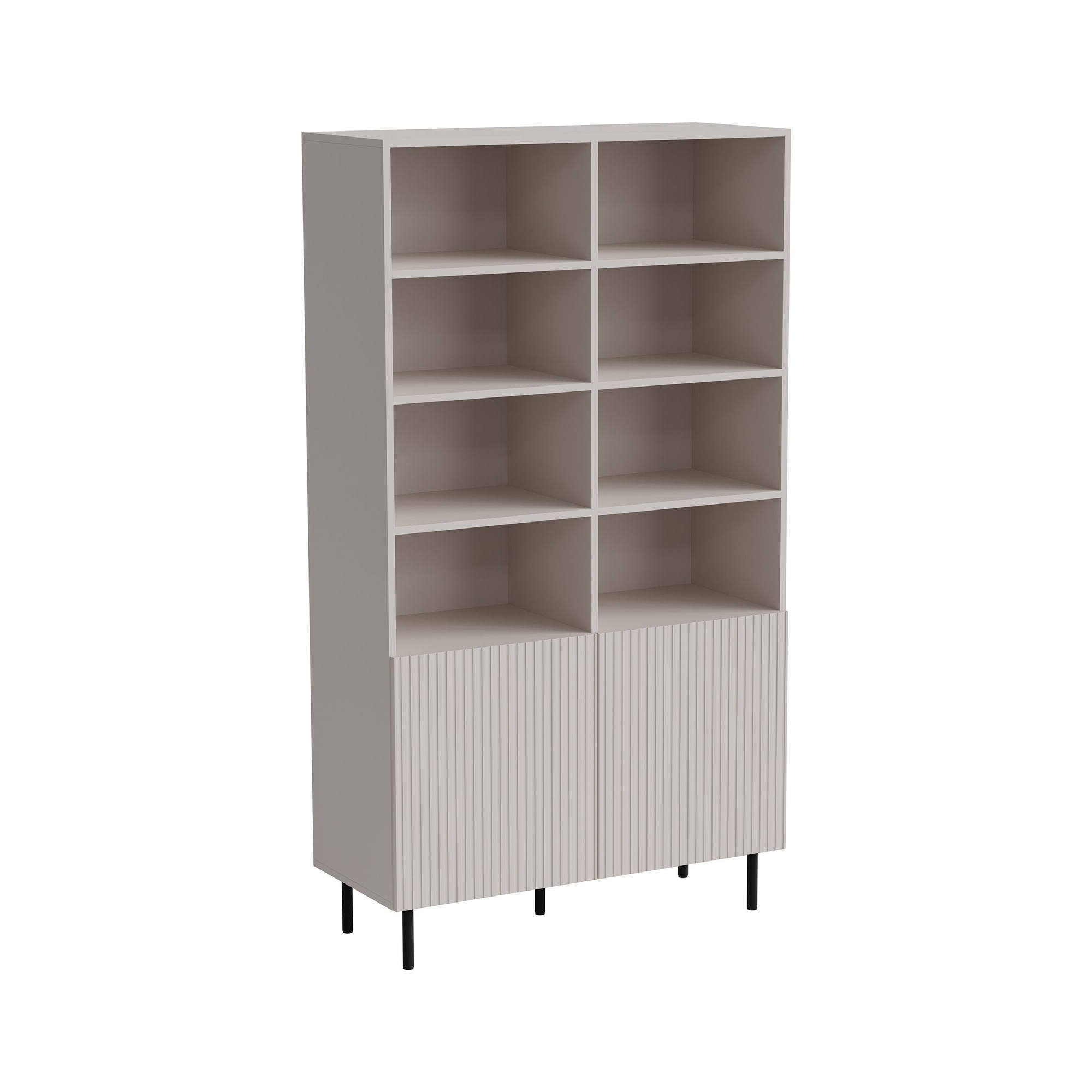 Libreria Beige Cashmere Nero un Ripiano Piedini Neri 100x42x177h cm, 2 Ante - Ghilarza