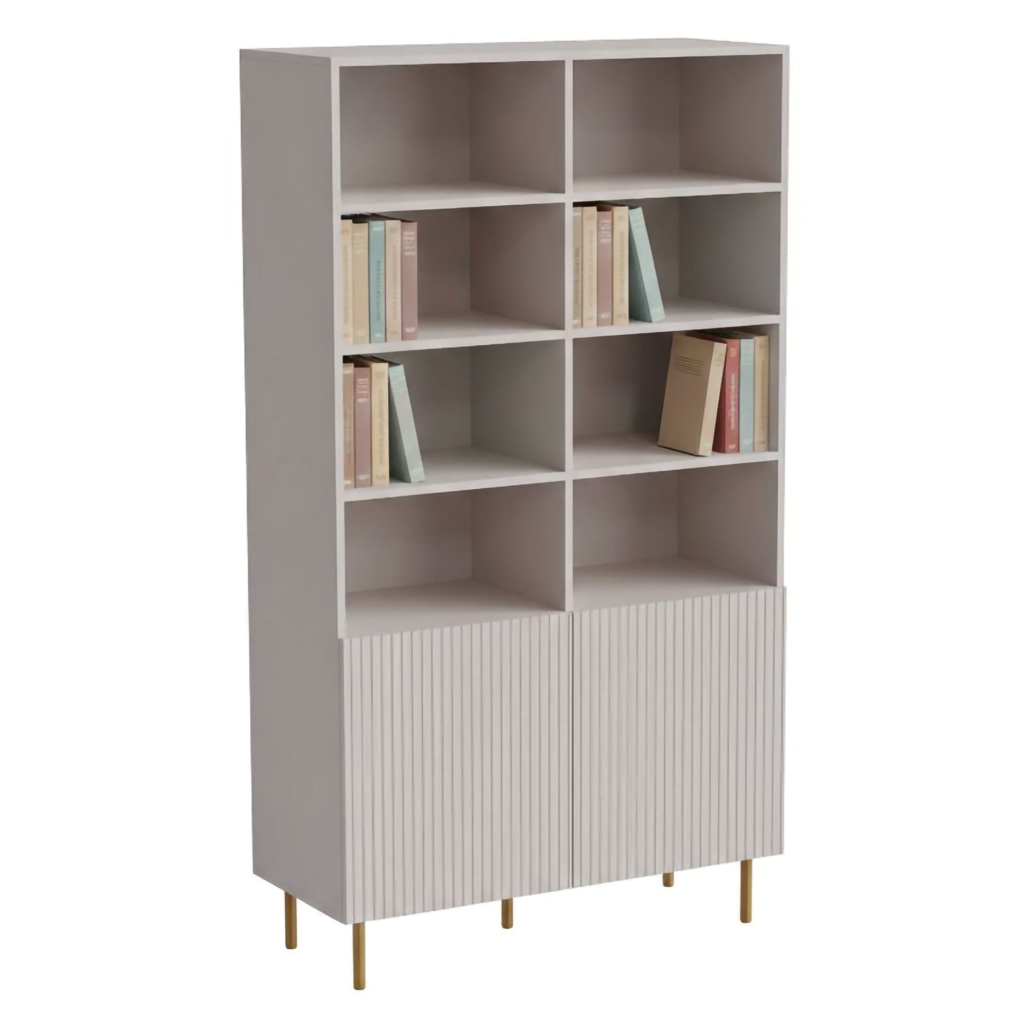 Libreria Beige Cashmere oro un Ripiano Piedini oro 100x42x177h cm, 2 Ante - Maierato