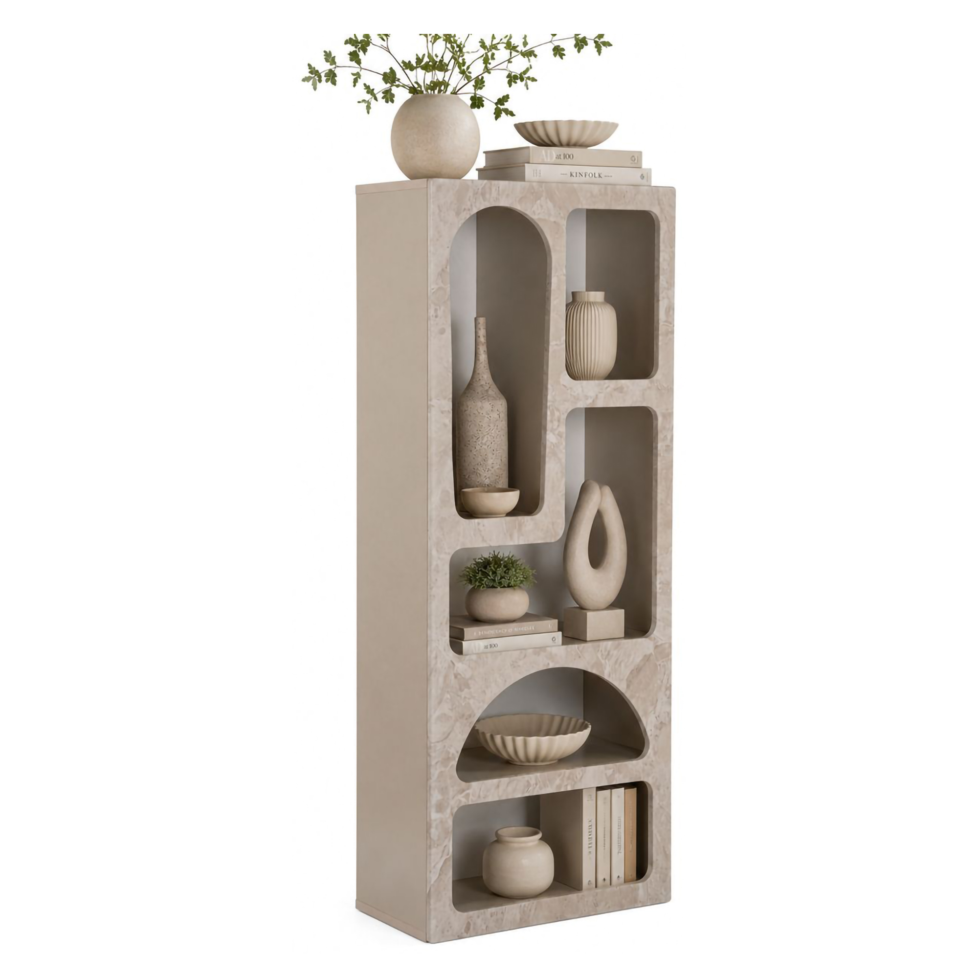 Libreria Beige Marmo 6 Ripiani 6 Vani 60x32x150h cm, Peso Supportato 45 kg - Arsenion