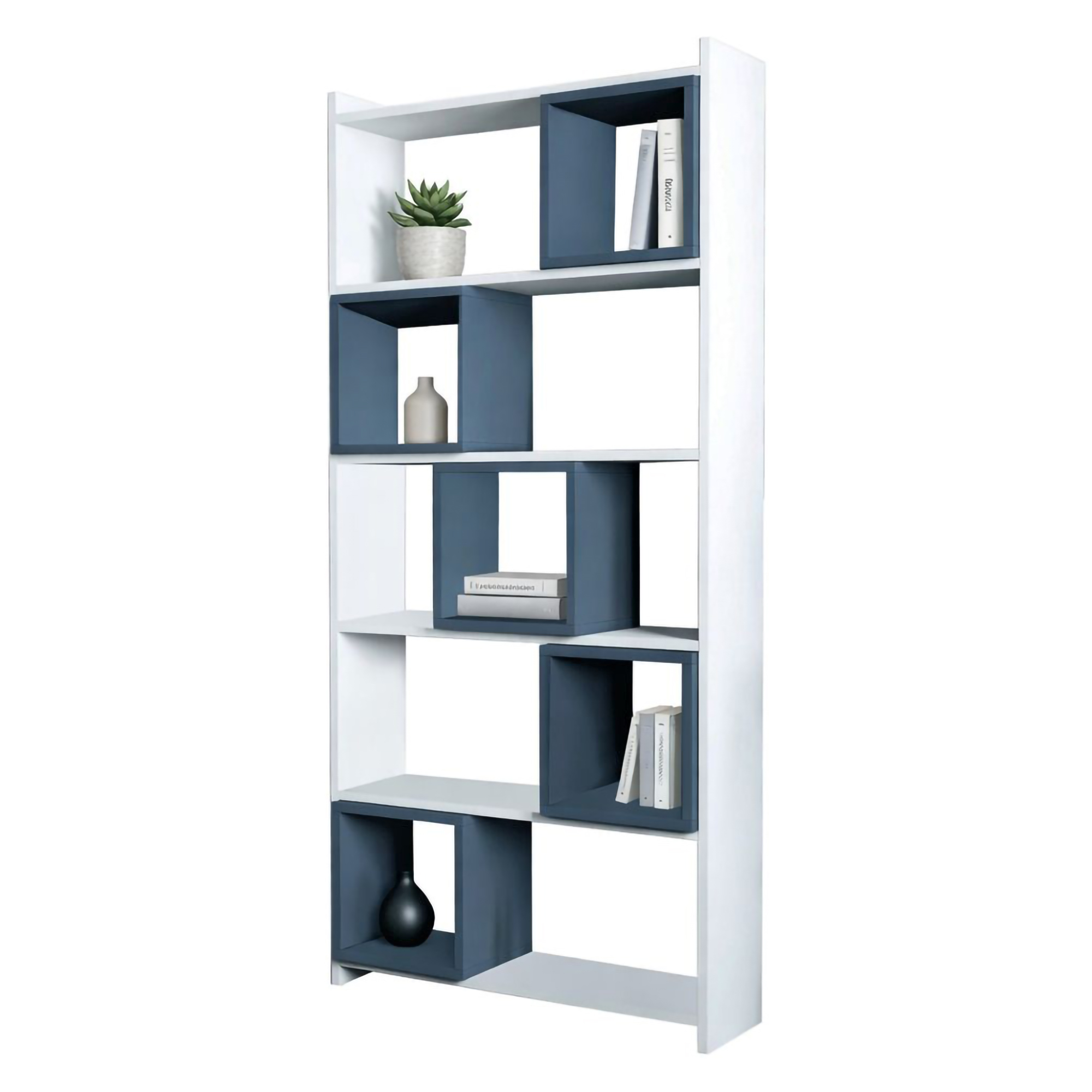 Libreria Bianco blu Ardesia 4 Ripiani Installazione Libera 80x22x170h cm, Sfumatura Colore Struttura Ardesia - Policoro