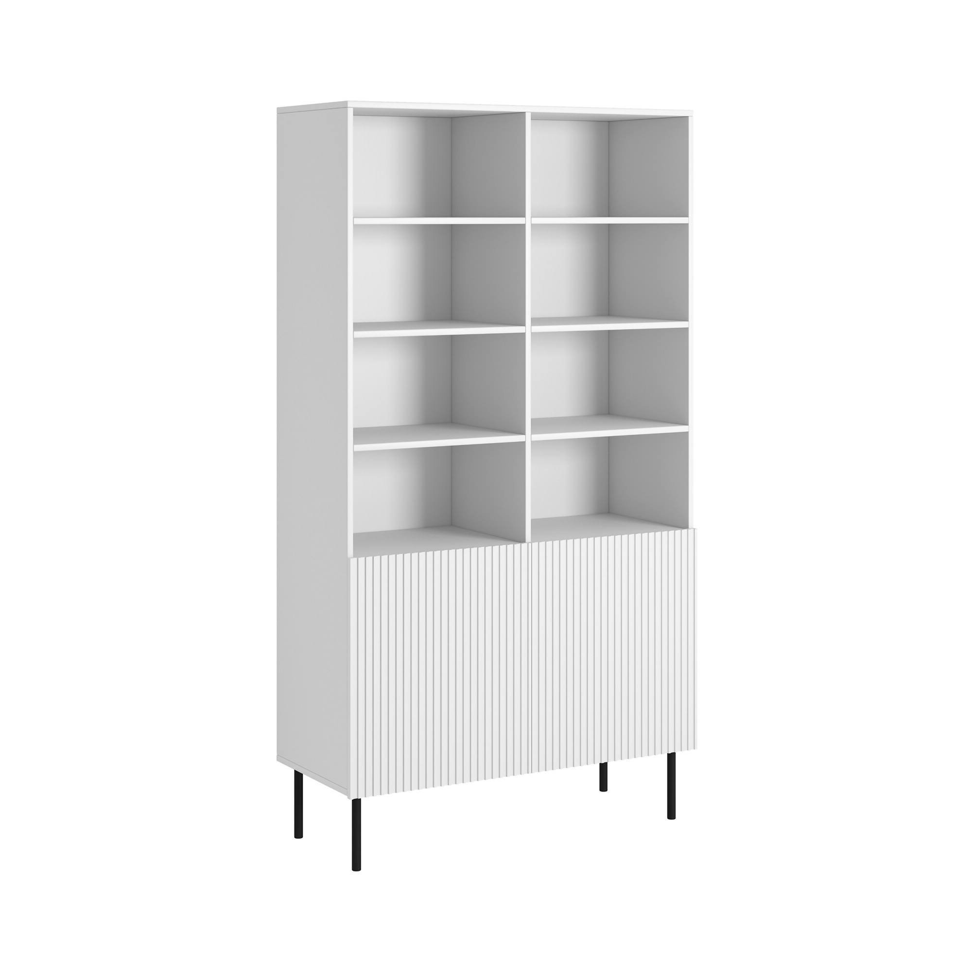 Libreria Bianco Nero un Ripiano Piedini Neri 100x42x177h cm, 2 Ante - Ghilarza