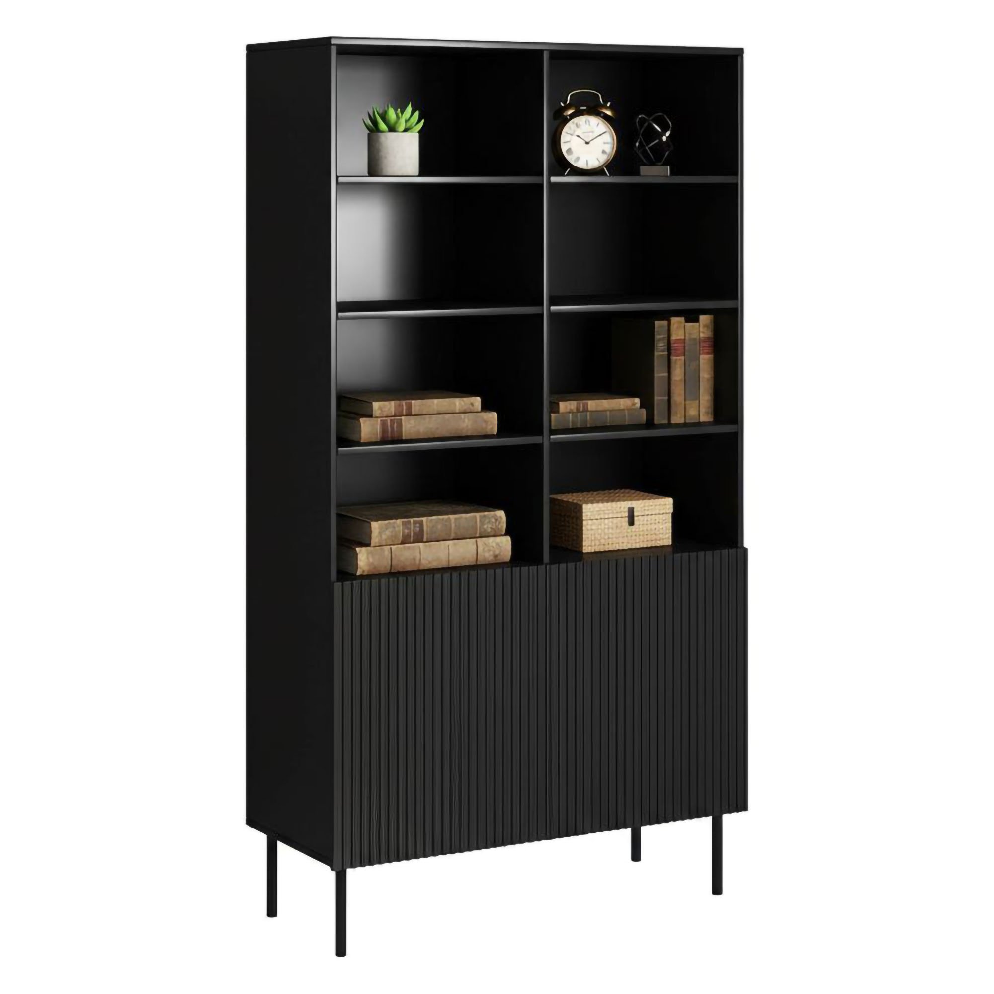 Libreria Nero Nero un Ripiano Piedini Neri 100x42x177h cm, 2 Ante - Ghilarza