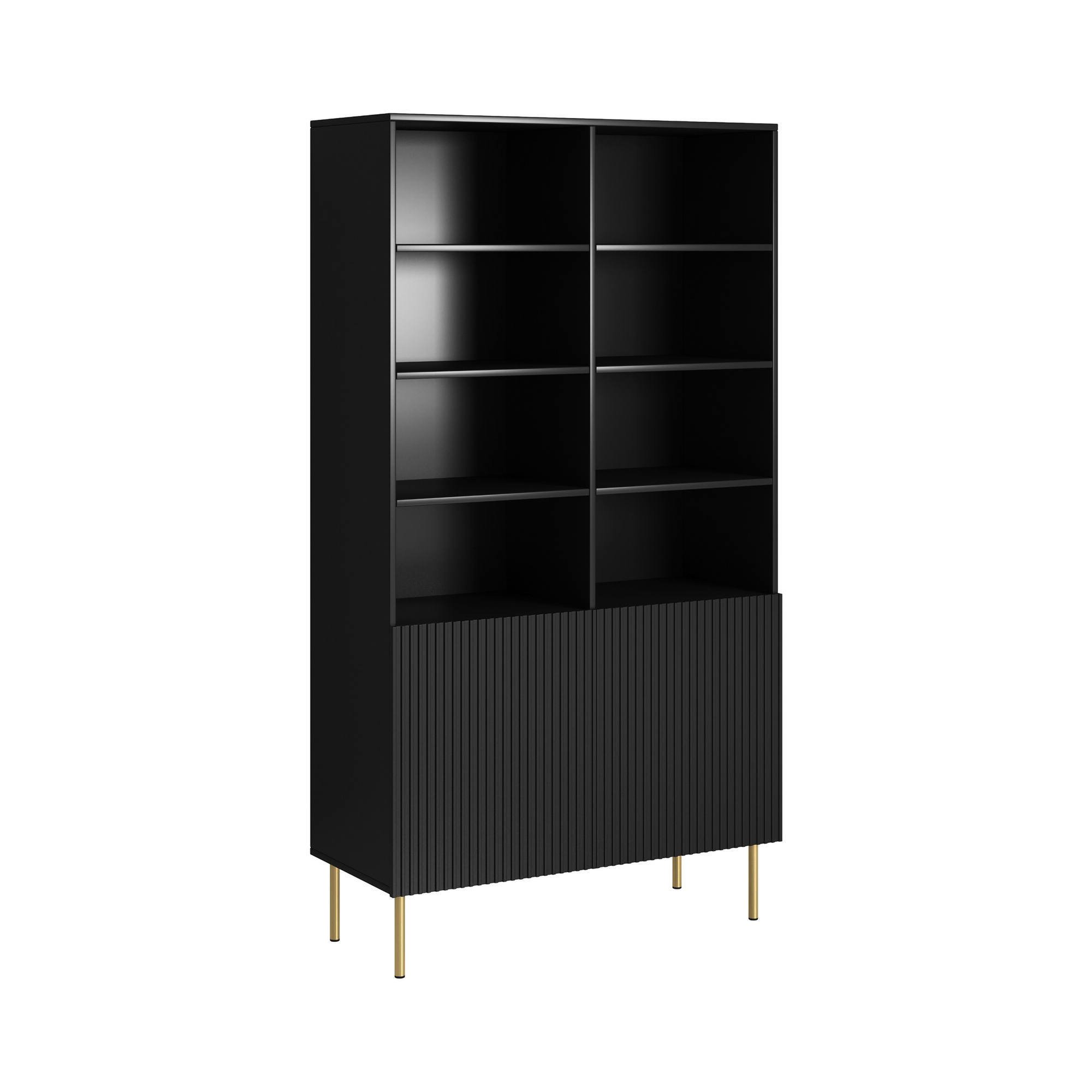 Libreria Nero oro un Ripiano Piedini oro 100x42x177h cm, 2 Ante - Maierato