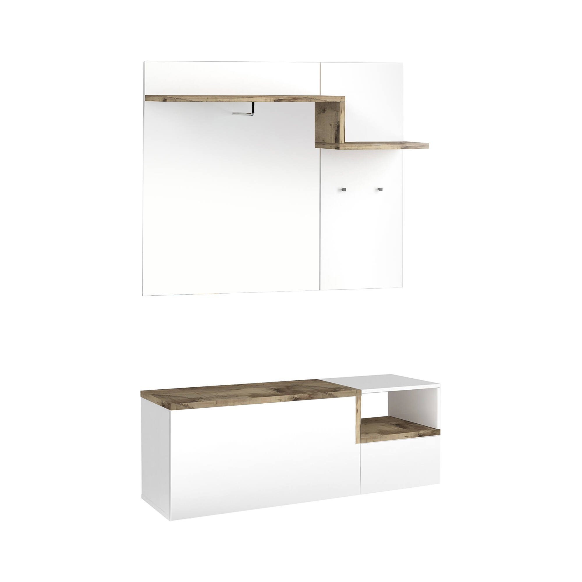 Mobile da Ingresso Bianco Lucido Marrone Acero 3 Ripiani Appendiabiti 120x40x154h cm, 2 Ante Made in Italy - Graziella