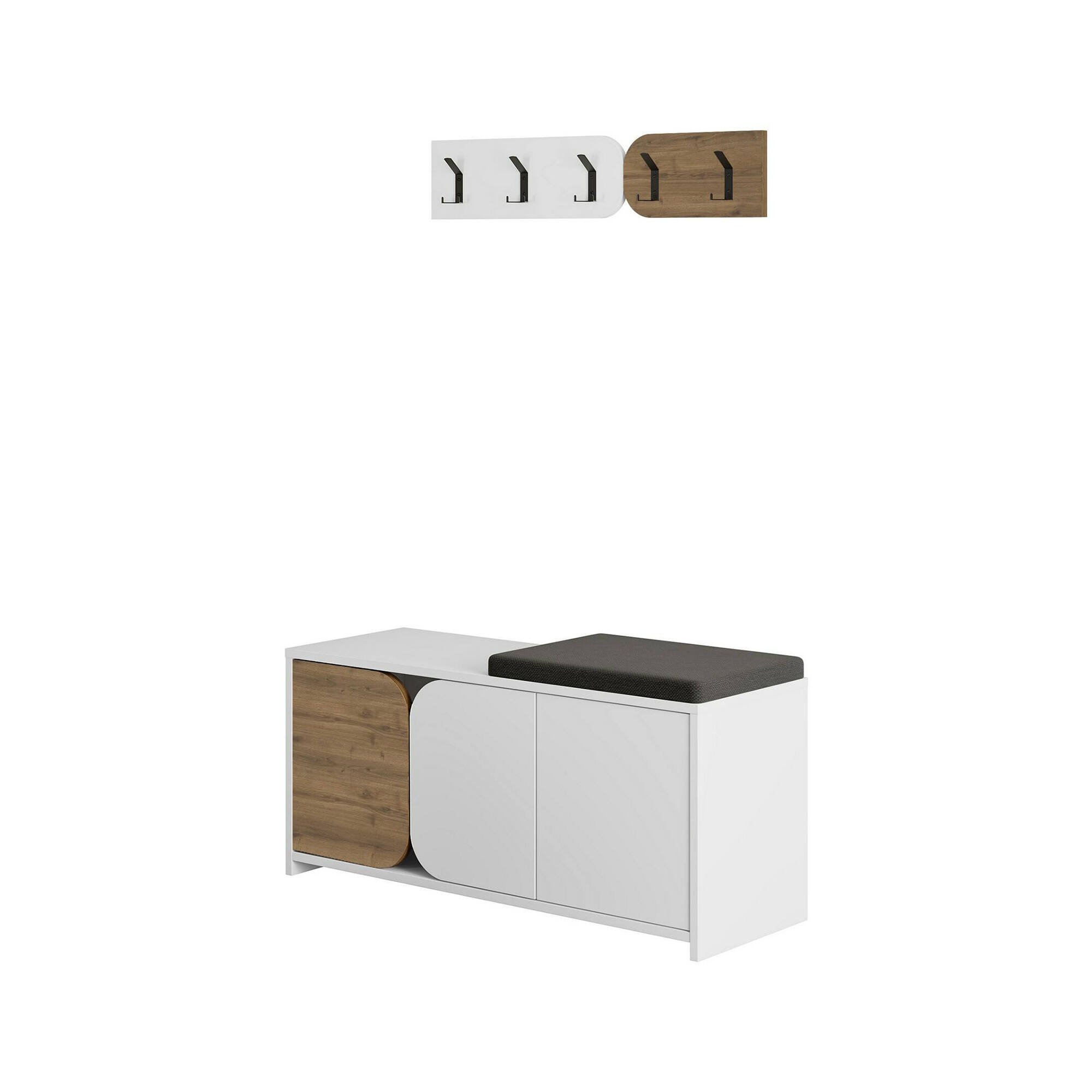 Mobile da ingresso Koronis, Entratina appendiabiti, Composizione per atrio, Consolle portaoggetti multifunzione, 105x37 h52 cm, Quercia e Bianco
