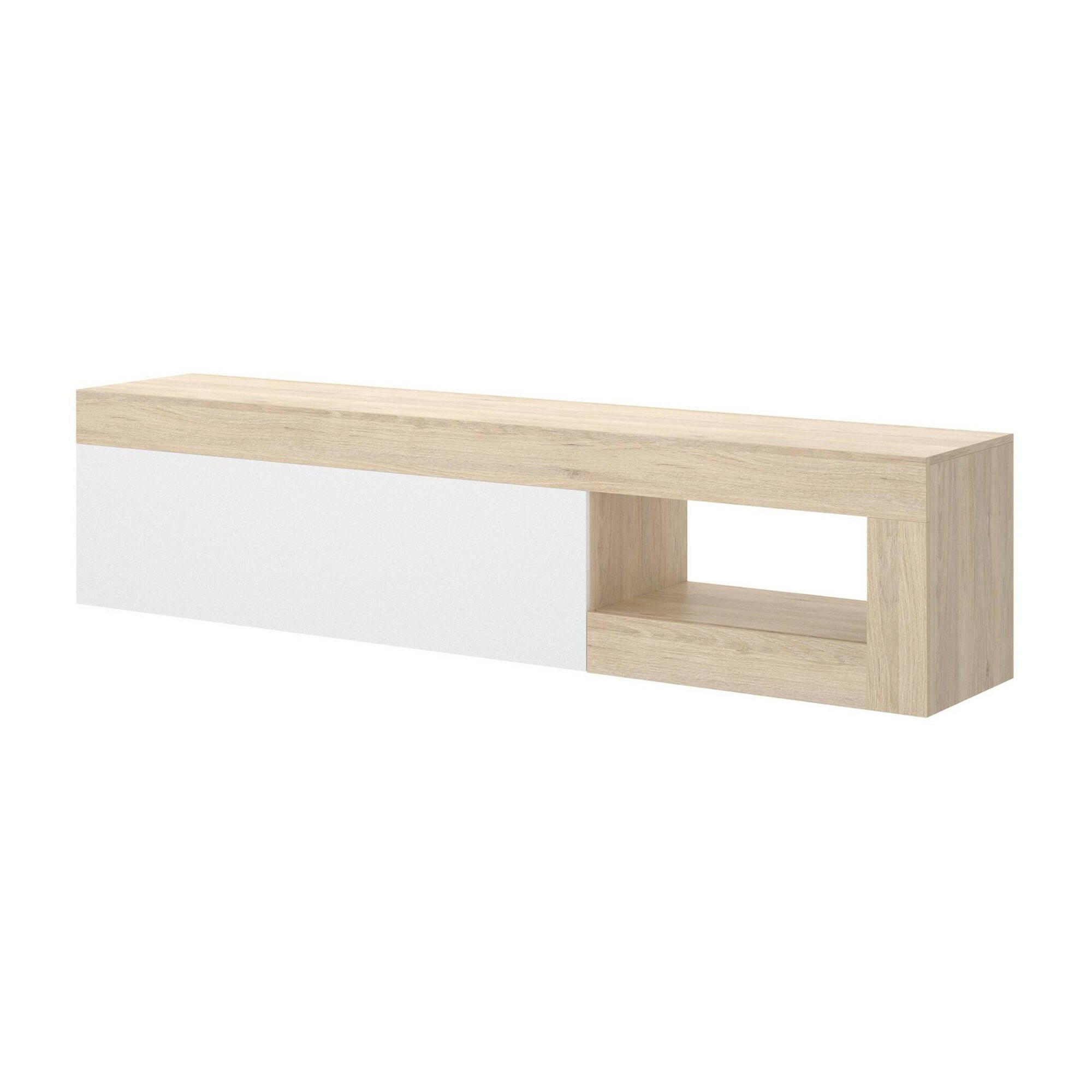 Mobile porta TV Averau, Credenza bassa da soggiorno, Madia da salotto per televisione, 204x42h48 cm, Rovere e Bianco lucido