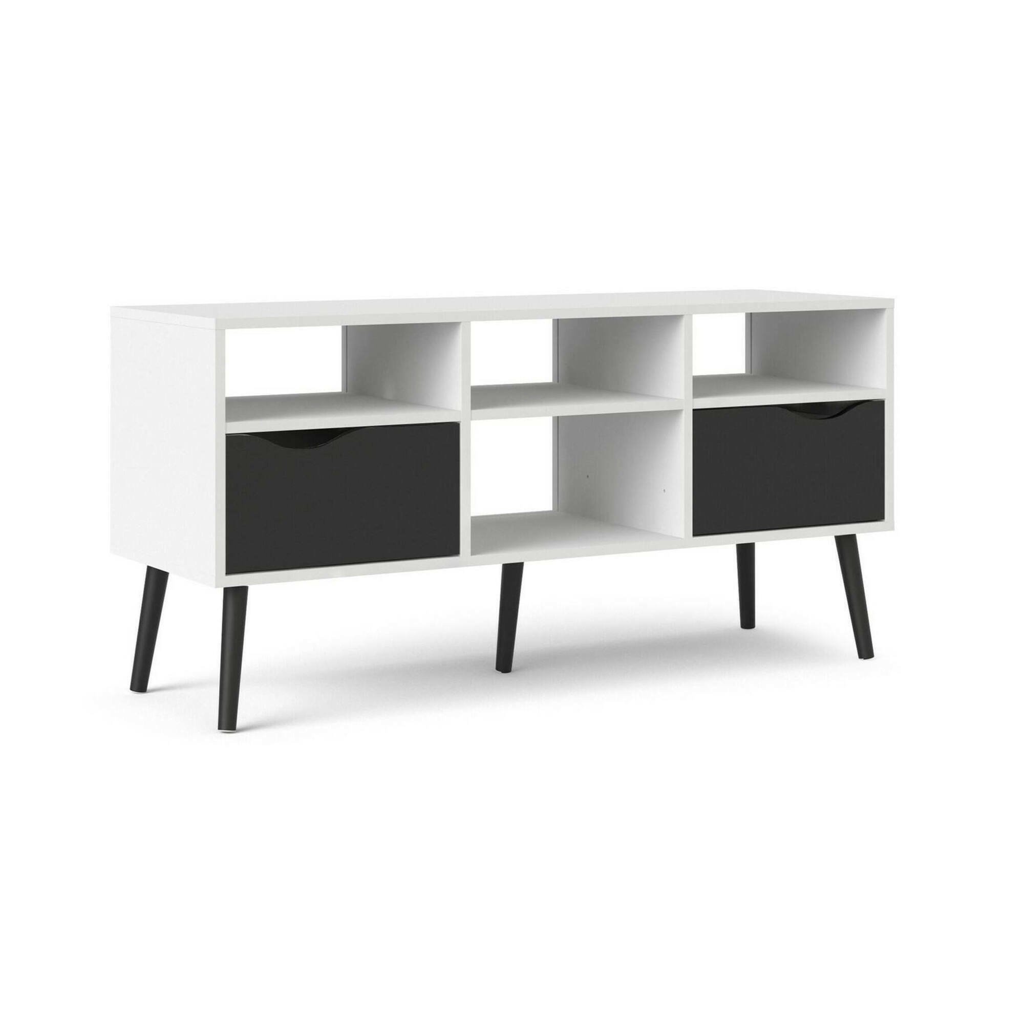 Mobile porta TV Brigitte, Credenza da soggiorno, Armadio basso per TV, Base parete attrezzata, 117x39 h57 cm, Bianco e Nero