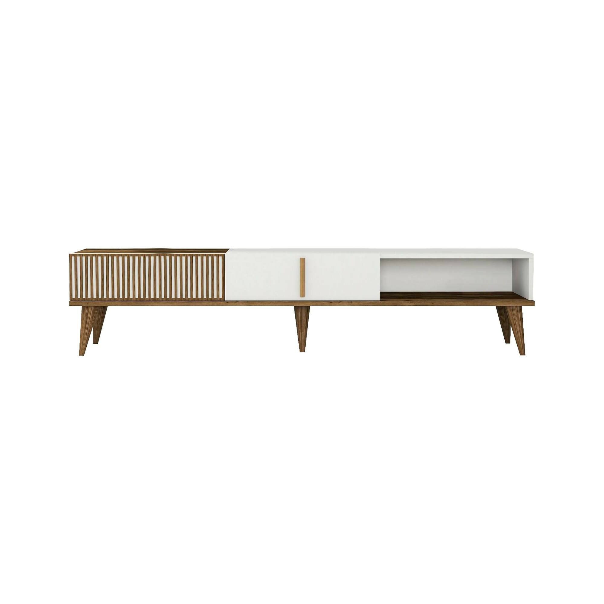 Mobile Porta tv Marrone Noce Bianco un Ripiano 3 Ante 180x35x40h cm, 2 Vani - Jakuchu