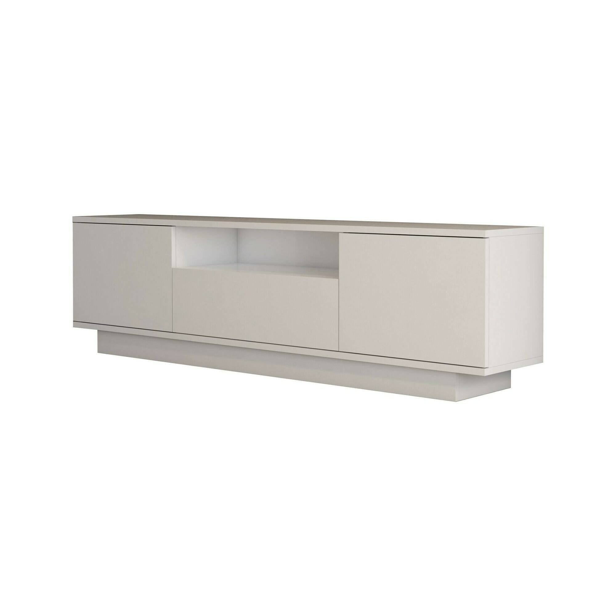 Mobile porta TV Matar, Supporto per televisione da salotto, Credenza bassa da soggiorno, Base porta TV, 160x30h45 cm, Bianco