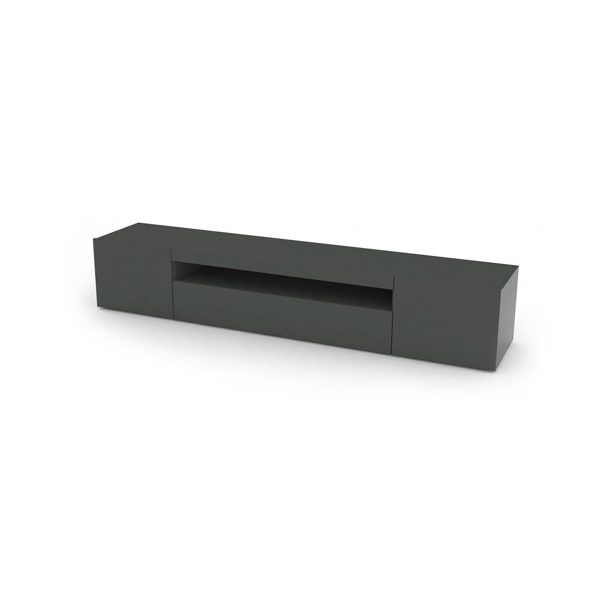 Mobile Porta tv Nero Antracite Lucido 2 Ripiani Apertura Battente, a Ribalta 200x40x37h cm, 3 Ante Made in Italy - Amore