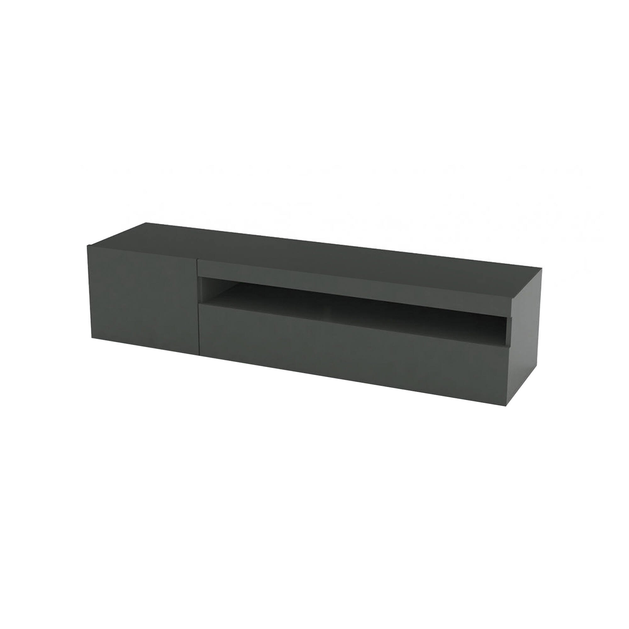 Mobile Porta tv Nero Antracite Lucido un Ripiano 2 Ante 150x40x37h cm, con Luci led Made in Italy - Acrilya