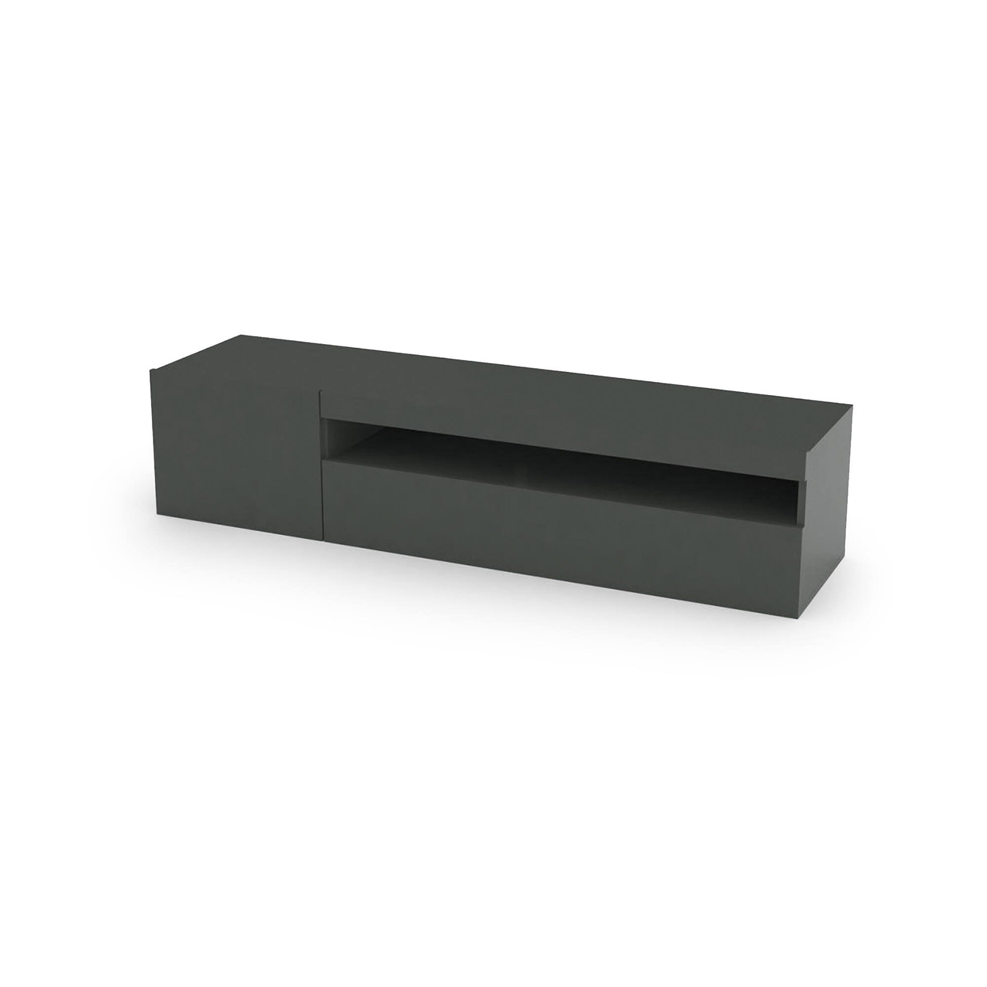 Mobile Porta tv Nero Antracite Lucido un Ripiano Apertura Battente, a Ribalta 150x40x37h cm, 2 Ante Made in Italy - Acrilya