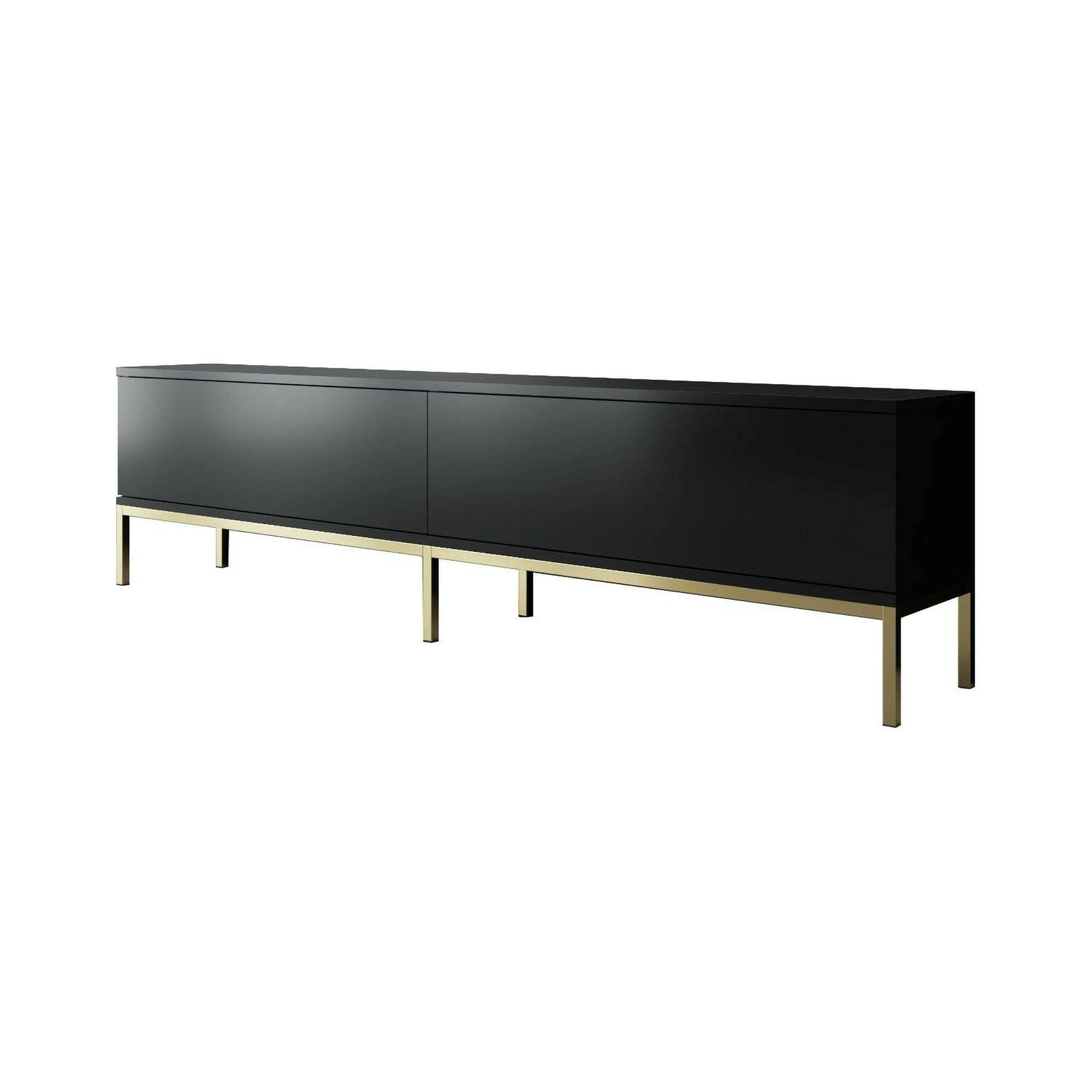 Mobile porta TV Regulus, Supporto per televisione da salotto, Credenza bassa da soggiorno, Base porta TV, 180x30h47 cm, Nero e Oro
