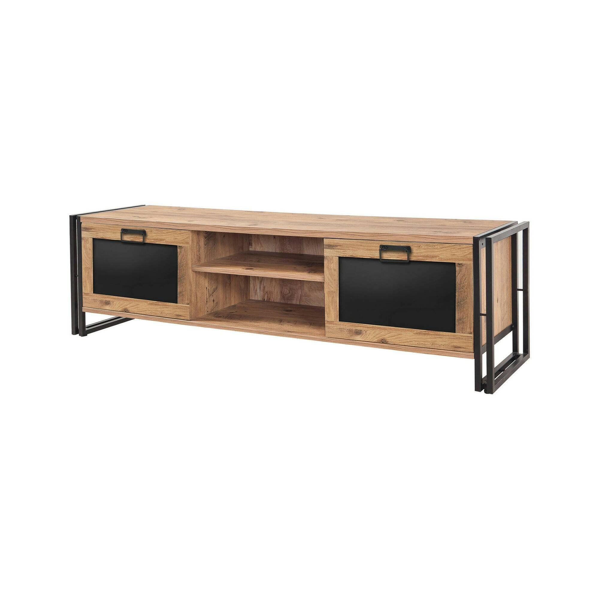 Mobile porta TV Rigel, Supporto per televisione da salotto, Credenza bassa da soggiorno, Base porta TV, Quercia e Nero, 180x45h50 cm