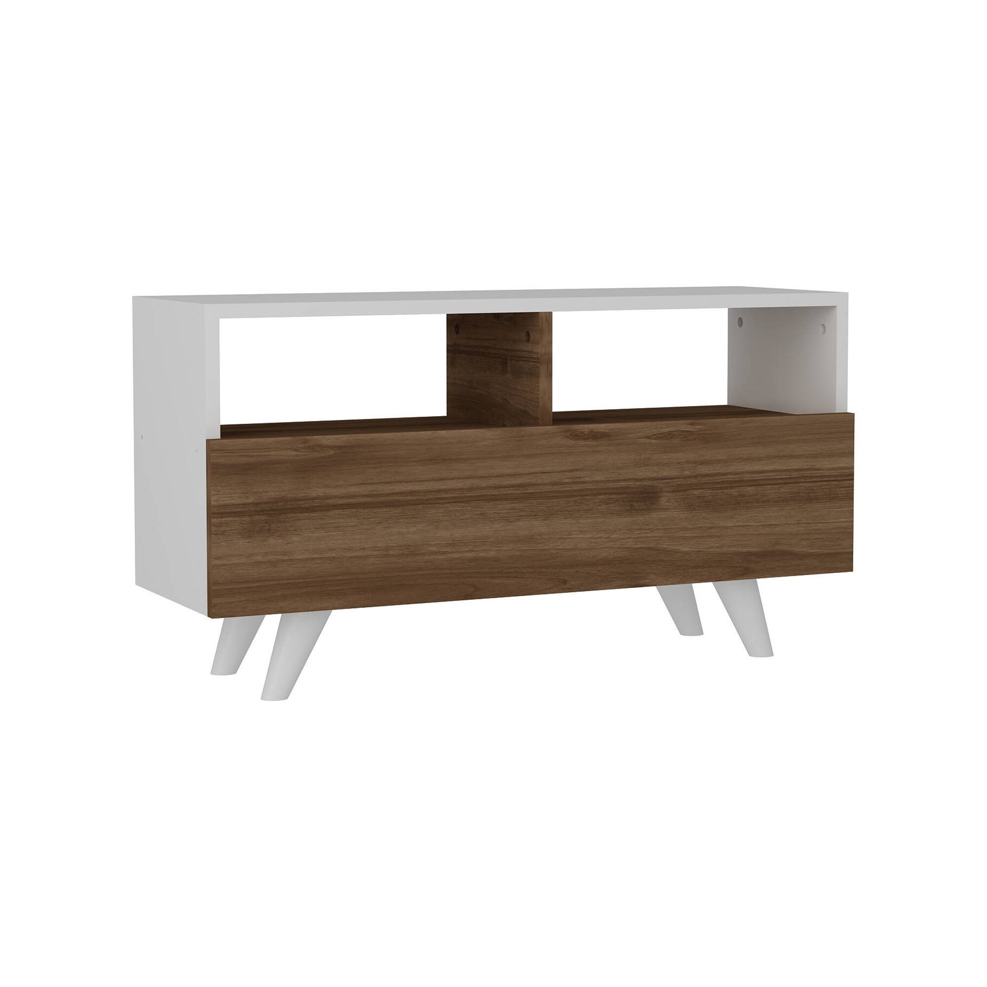 Mobile porta TV Tibiusis, Credenza da soggiorno, Armadio basso per TV, Base parete attrezzata, 90x30 h51 cm, Bianco e Noce