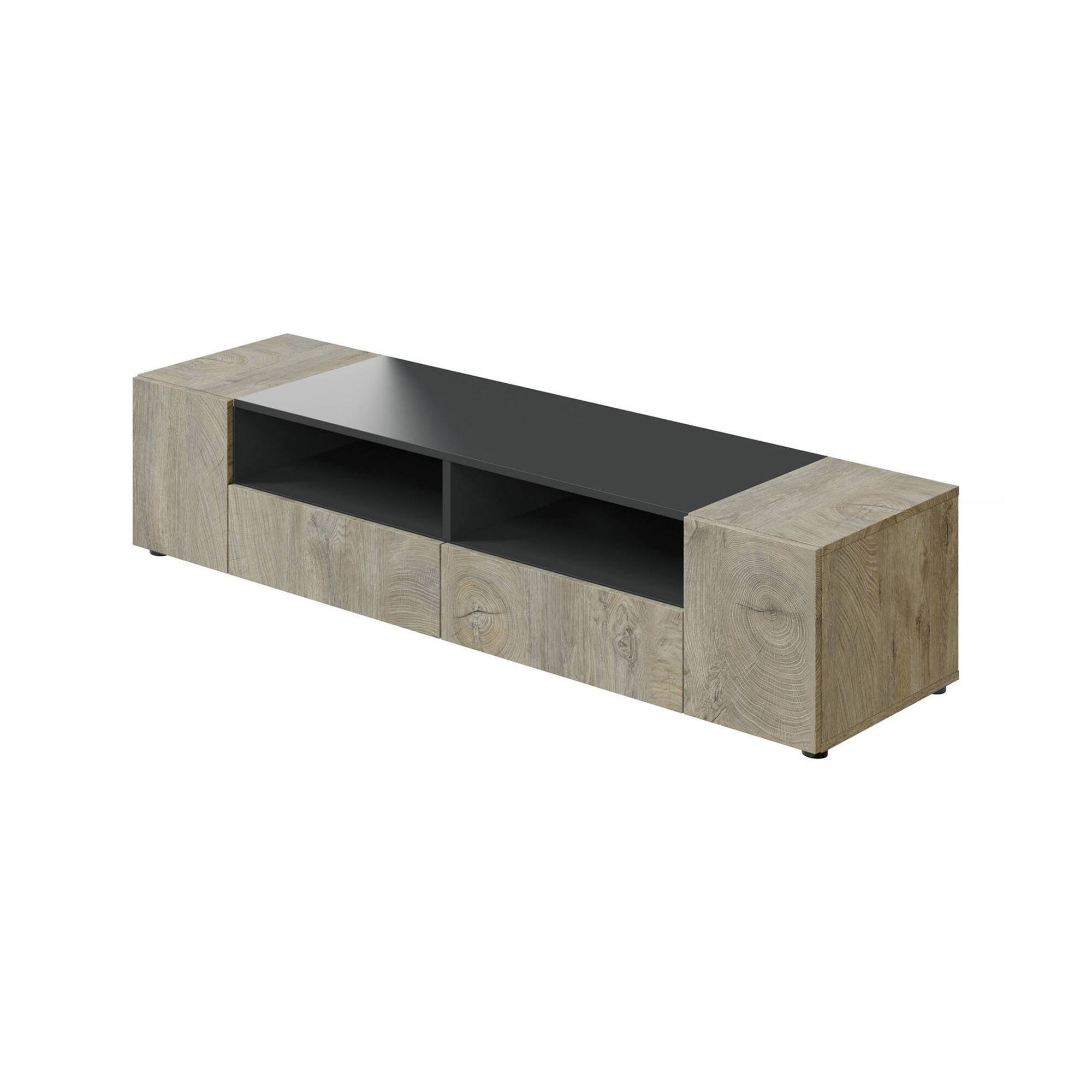 Mobile porta TV Topeka, Credenza per televisione da soggiorno, Supporto per TV moderno, Credenza bassa multiuso, 138x42h36 cm, Rovere
