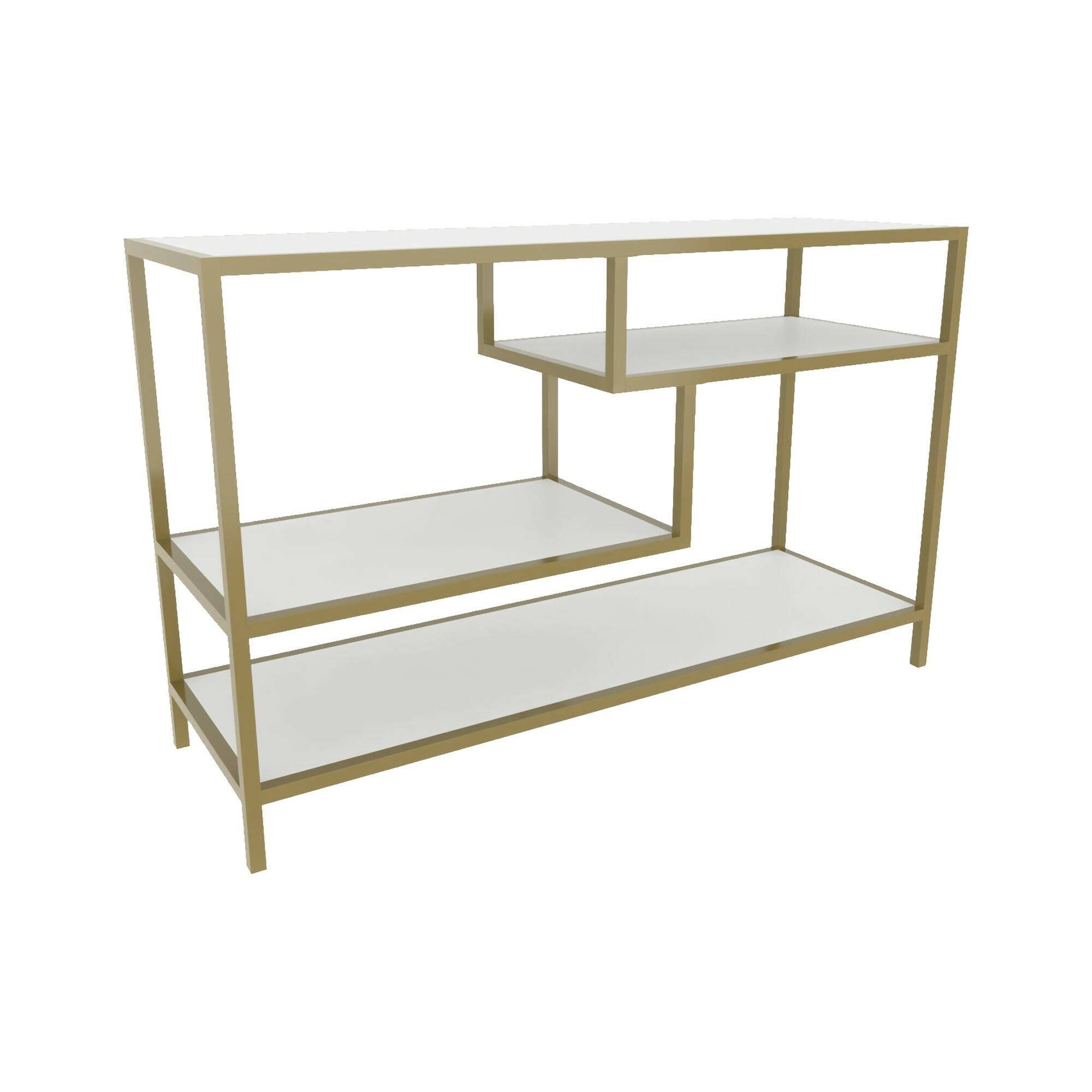 Mobile porta TV Vega, Supporto per televisione da salotto, Credenza bassa da soggiorno, Base porta TV, 120x39h75 cm, Oro e Bianco