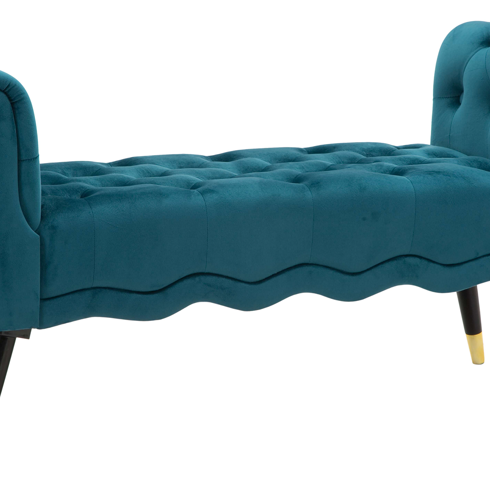 Panca blu Ottanio Nero in Velluto, con Braccioli e Dettagli Dorati Materiale Struttura in Tessuto 120x40x60h cm, Colore Seduta blu - Humahu