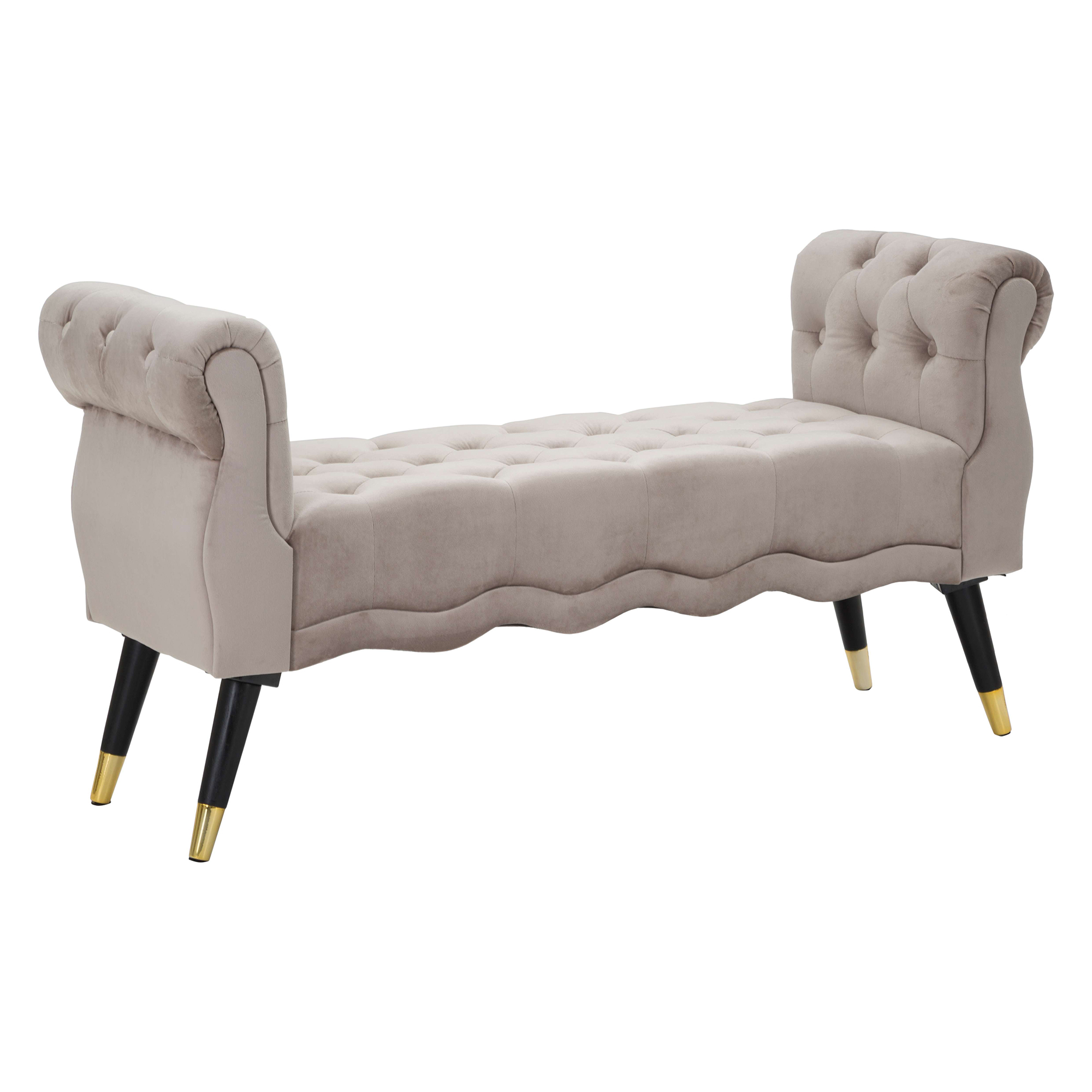 Panca Grigio Nero in Velluto, con Braccioli e Dettagli Dorati Materiale Struttura in Tessuto 120x40x60h cm, Colore Seduta Grigio - Humahu