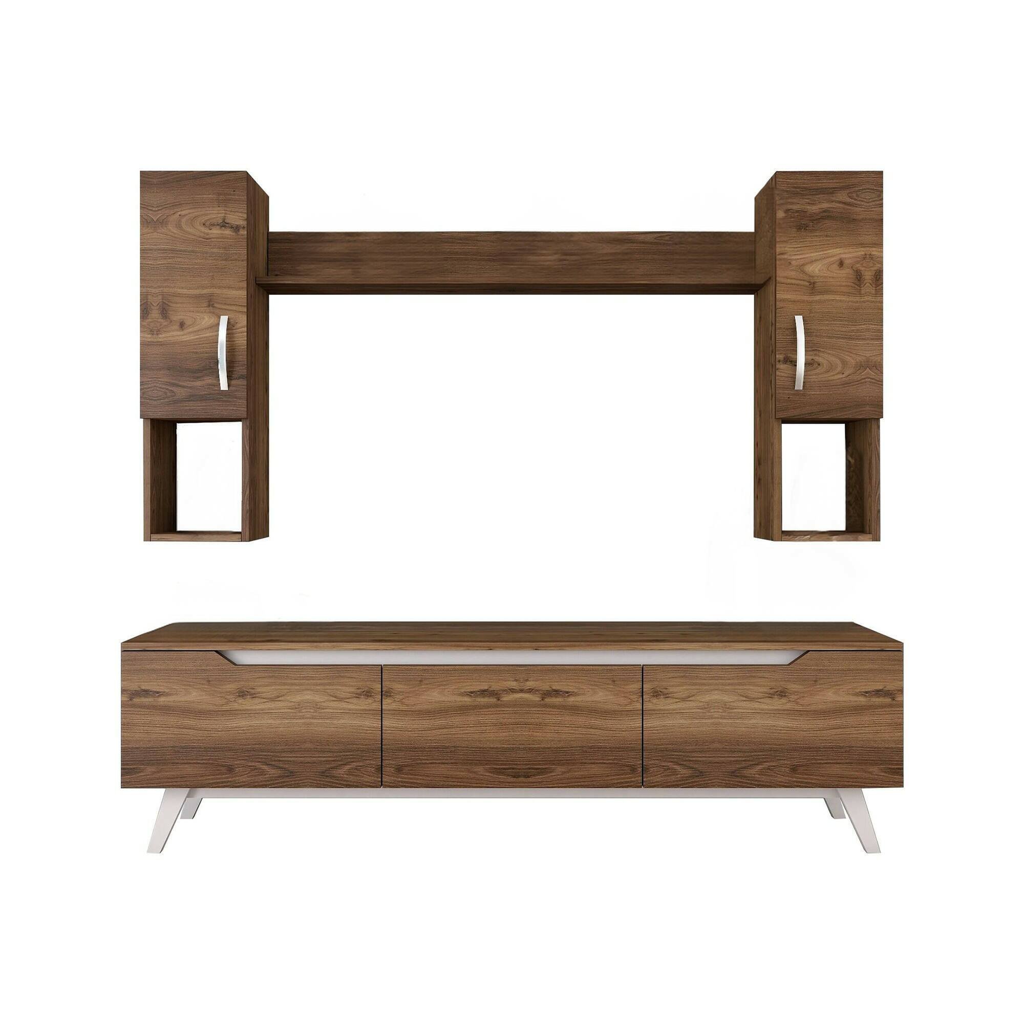 Parete attrezzata Elysar, Set da soggiorno modulabile, Mobile salotto multiuso, Armadio porta TV moderno, 180x35h49 cm, Noce e Bianco