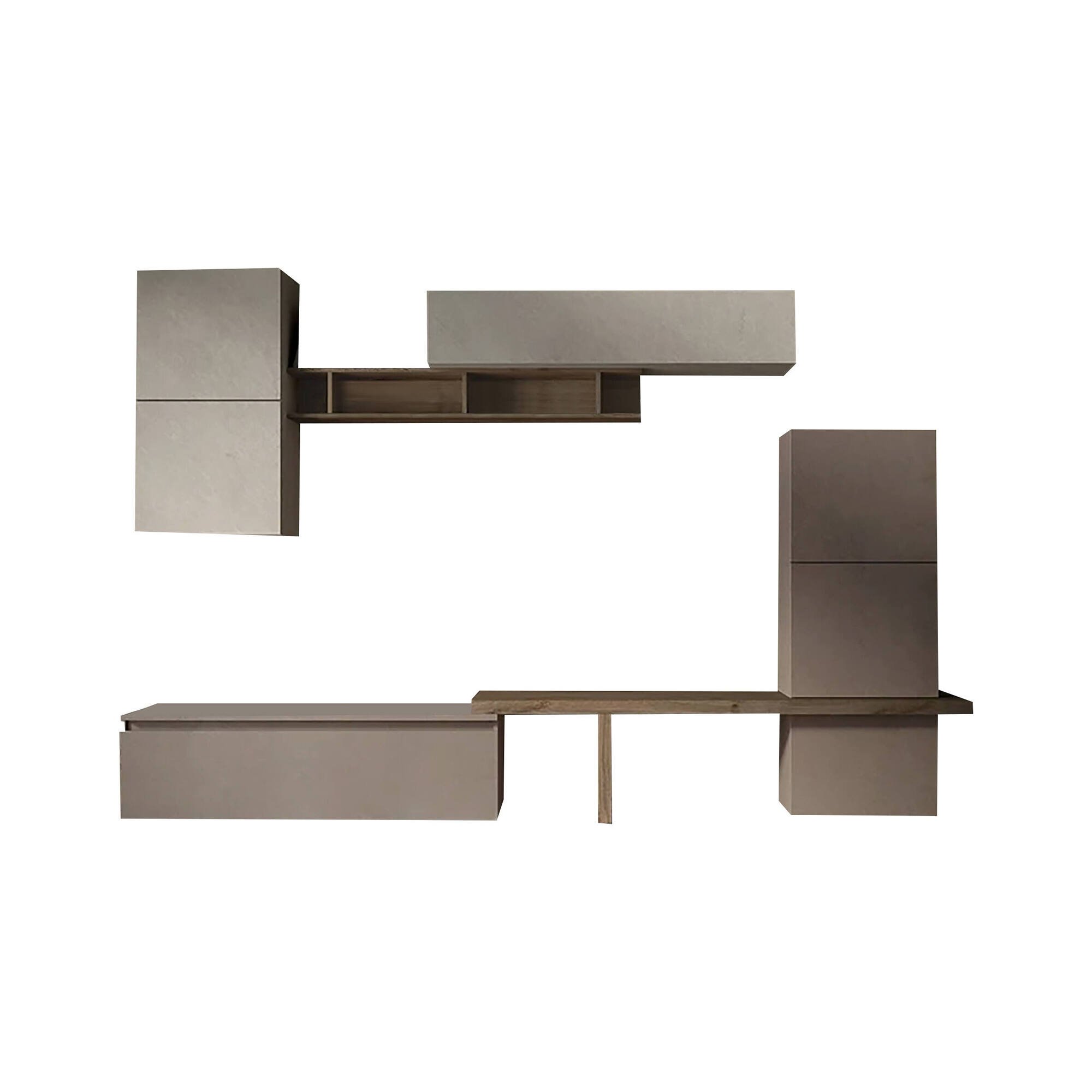 Parete attrezzata Pozzillo, Composizione soggiorno, Mobile salotto multiuso, Armadio porta TV, Made in Italy, 290x40 h195 cm, Bronzo e Grigio