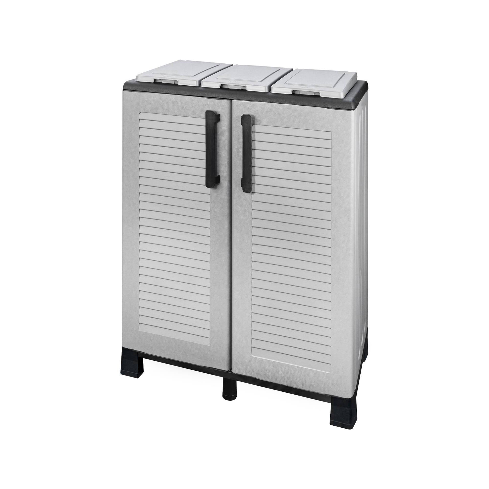 Pattumiera Hotton, Cestino portarifiuti, Bidone per raccolta differenziata a 2 ante, 100% Made in Italy, 68x37h90 cm, Grigio chiaro e Nero