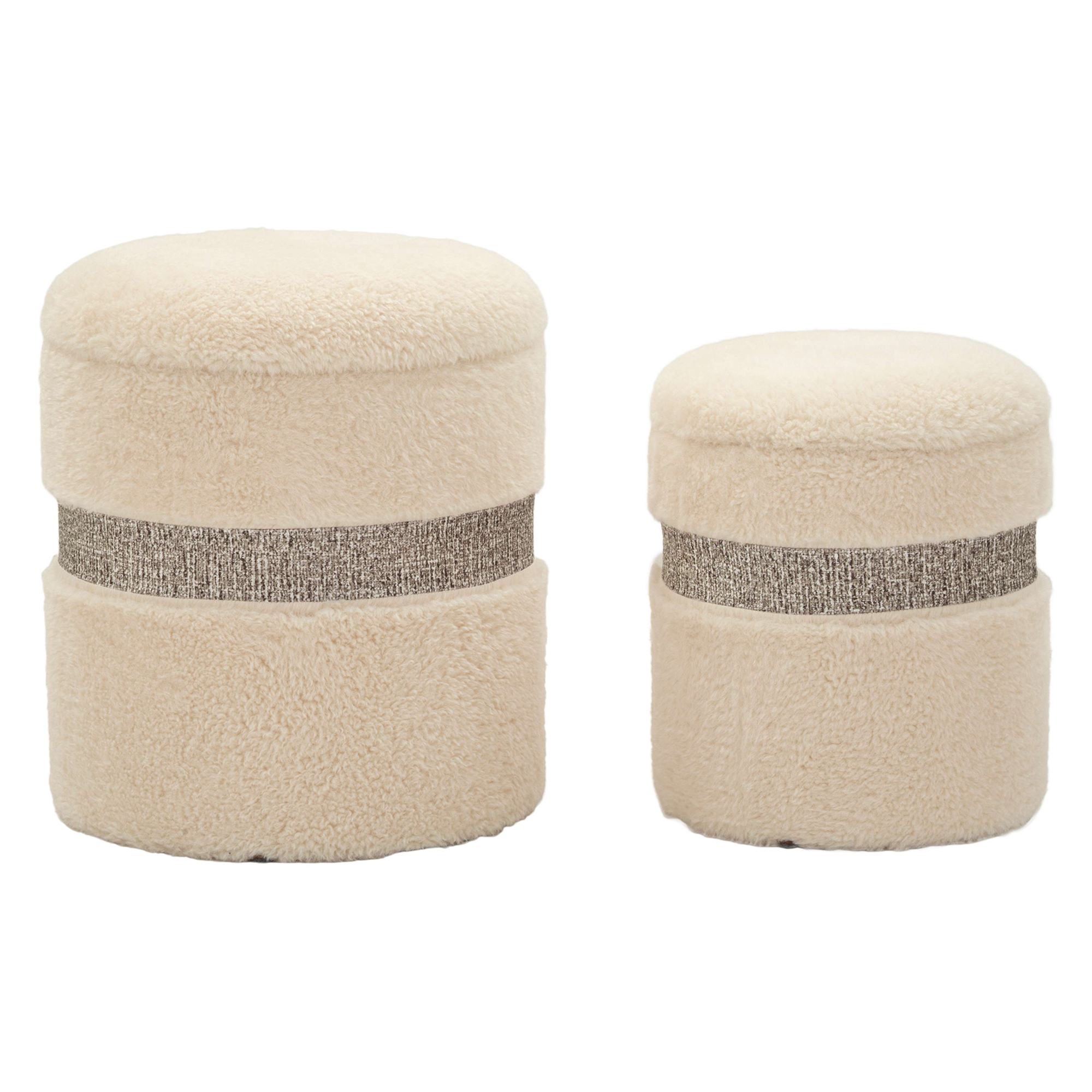 Pouf Contenitore Bianco Crema set da 2 Forma Rotondo 40x40x47h cm, Materiale Struttura in Tessuto - Luder