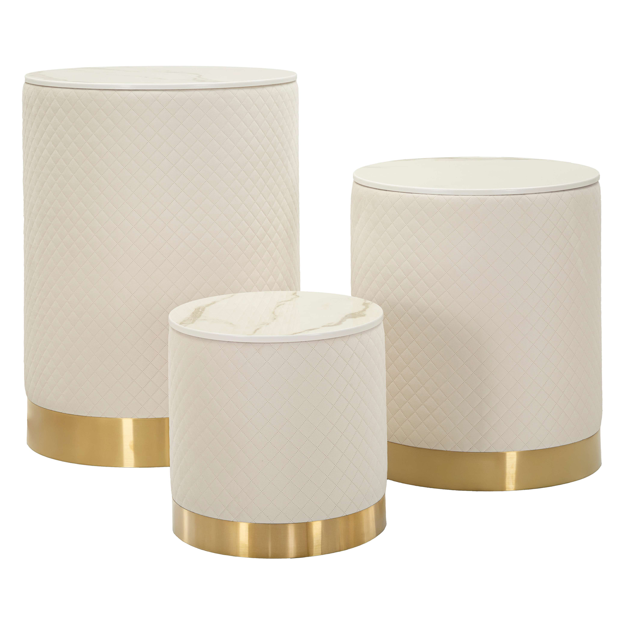Pouf Contenitore Bianco oro Forma Rotondo Colore Struttura oro 60x60x80h cm, Materiale Struttura in Metallo - Skagen