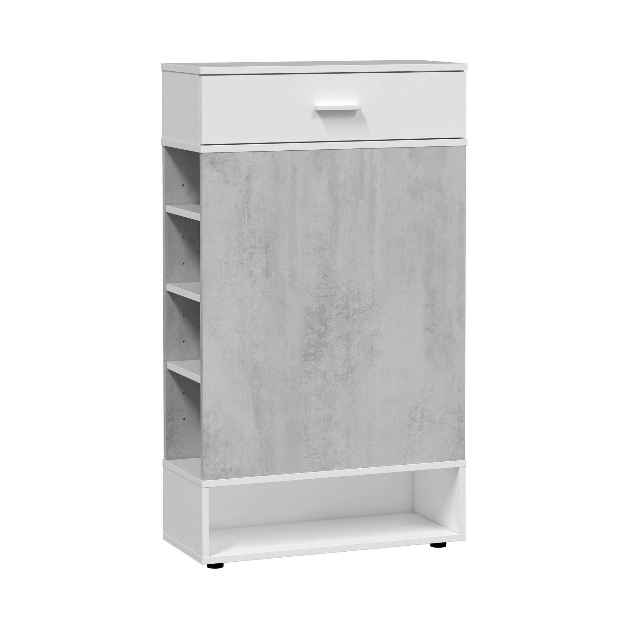 Scarpiera Chesapeake, Armadio portascarpe moderna, Mobile multiuso con 1 cassetto e 4 ripiani, Mobile portascarpe, 67x28h119 cm, Cemento e Bianco
