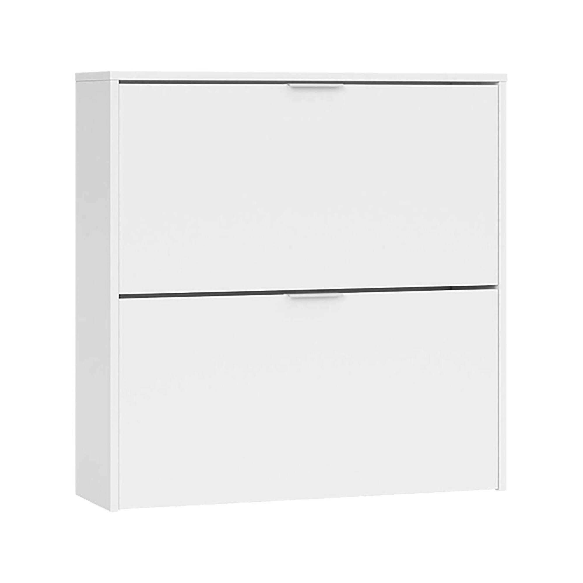 Scarpiera Louisville, Armadio portascarpe a 2 ante a ribalta-, Scarpiera bassa da ingresso, Mobile basso, 75x22h76 cm, Bianco