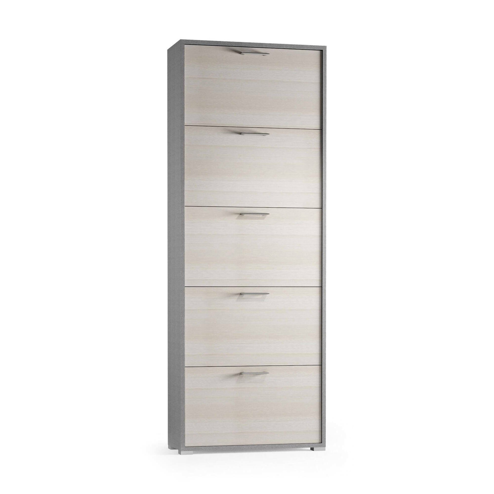 Scarpiera Margherita, Mobile multiuso da ingresso con 5 ante a ribalta-, Armadietto portascarpe moderno, 100% Made in Italy, 67x18h184 cm, Larice