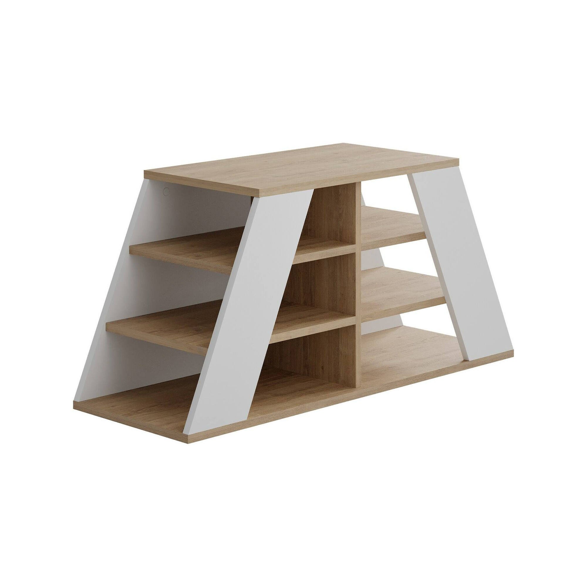 Scarpiera Marrone Quercia Bianco 4 Ripiani 10 Paia 106x38x50h cm, 6 Vani - Zungri