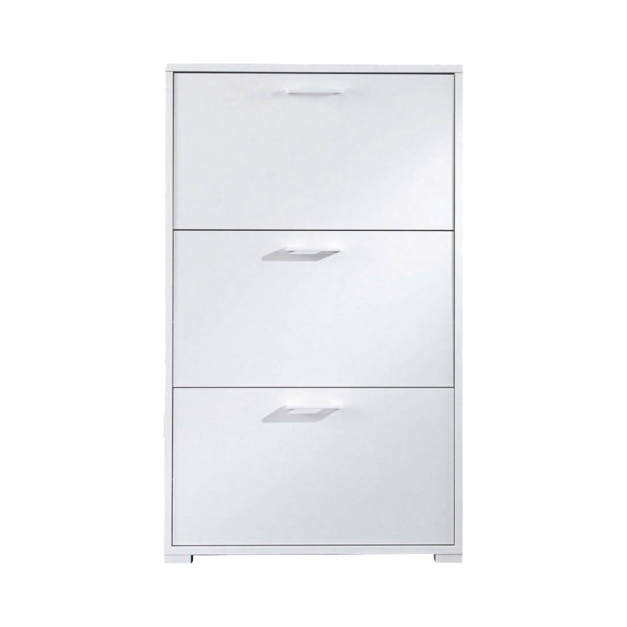 Scarpiera Peonia, Mobile multiuso da ingresso con 3 ante a ribalta-, Armadietto portascarpe a doppia profondità, 100% Made in Italy, 67x28h112 cm, Bianco
