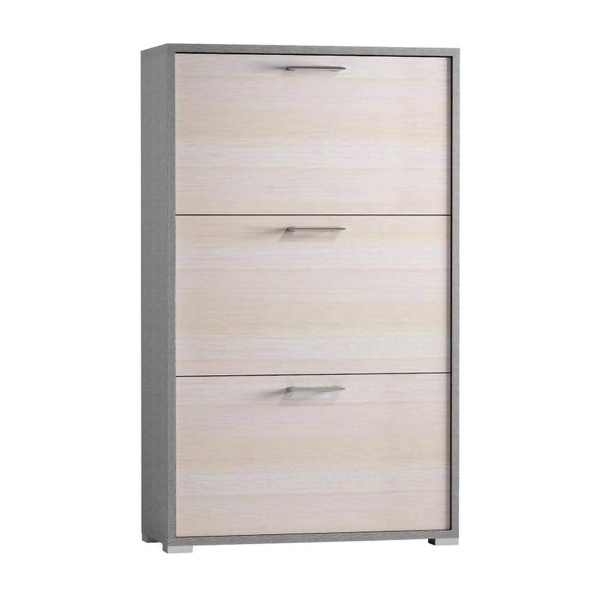 Scarpiera Peonia, Mobile multiuso da ingresso con 3 ante a ribalta-, Armadietto portascarpe a doppia profondità, 100% Made in Italy, 67x28h112 cm, Larice