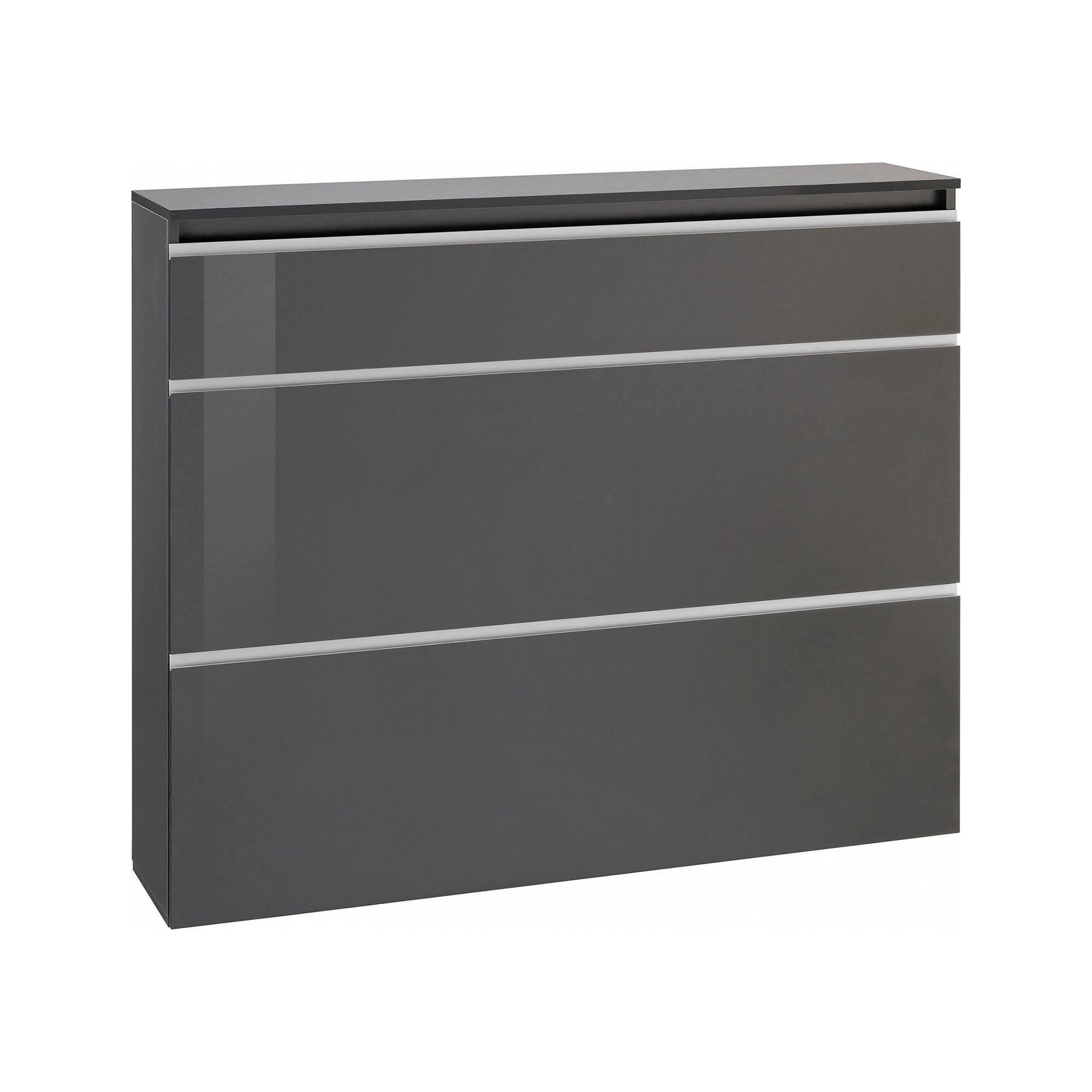 Scarpiera Piero, Mobile multiuso a 2 ante e 1 anta a ribalta-, Portascarpe da ingresso, 100% Made in Italy, cm 120x27h108, Antracite lucido