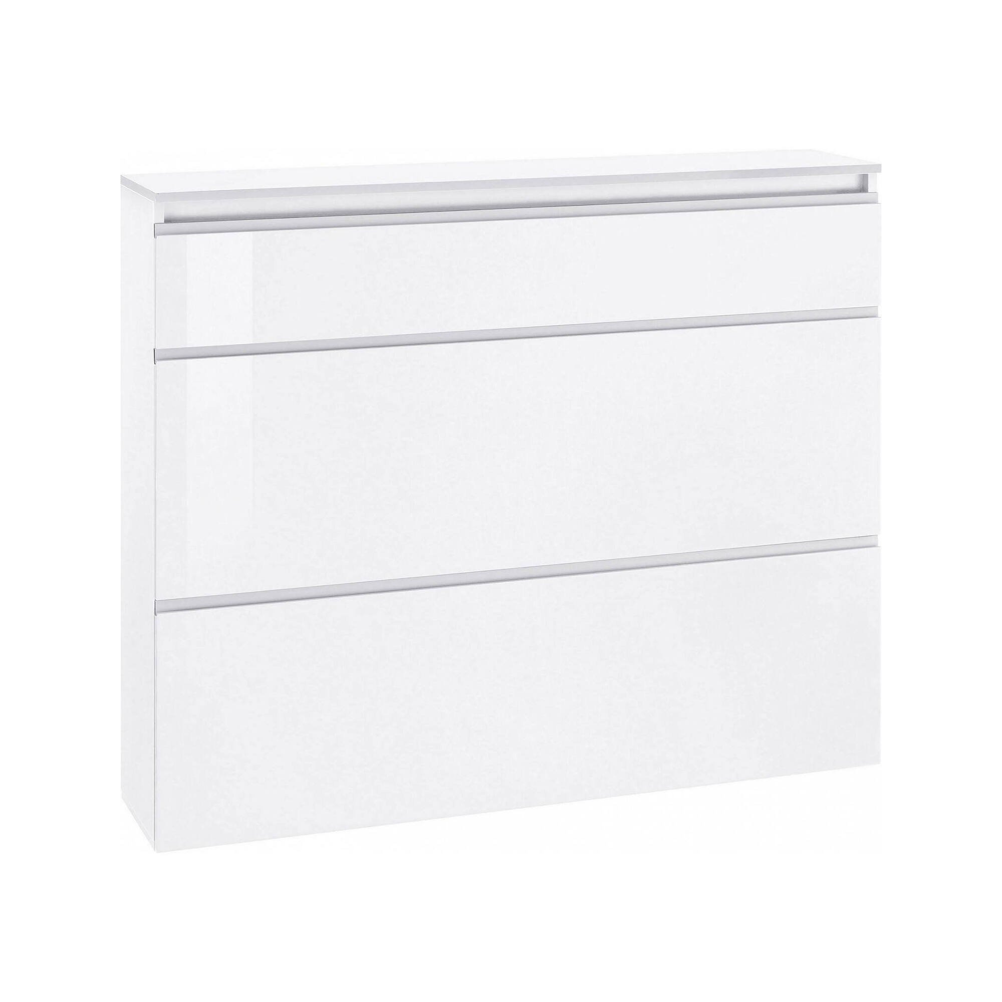 Scarpiera Piero, Mobile multiuso a 2 ante e 1 anta a ribalta-, Portascarpe da ingresso, 100% Made in Italy, cm 120x27h108, Bianco lucido