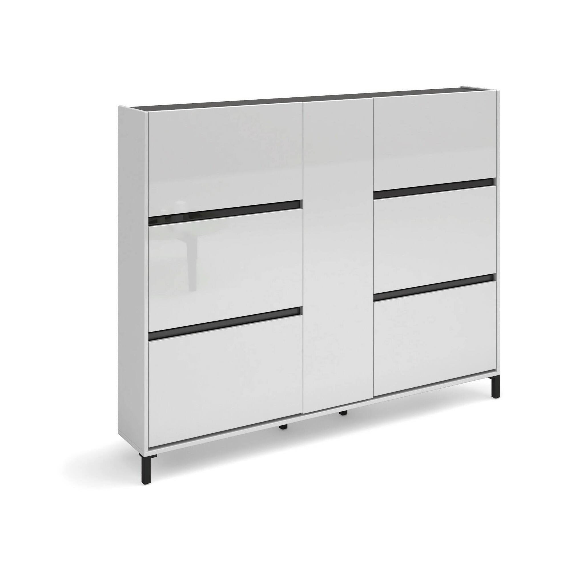 Scarpiera Praia, Mobile portascarpe, Armadio da ingresso multiuso, Mobiletto per calzature, Made in Italy, 169x25h136 cm, Bianco lucido