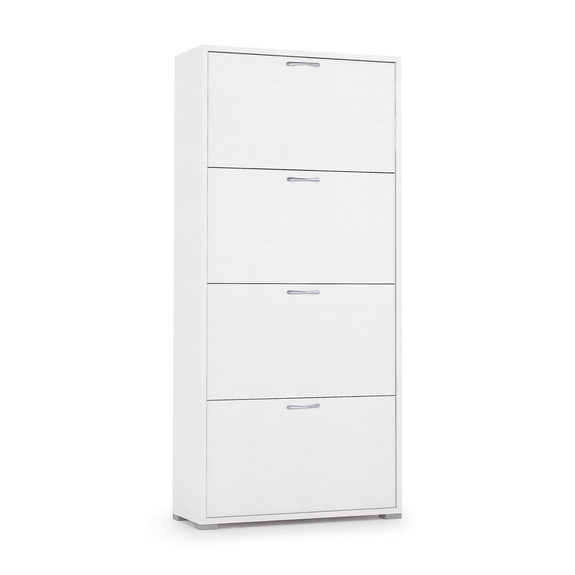 Scarpiera Rosa, Mobile multiuso da ingresso con 4 ante a ribalta-, Armadietto portascarpe a doppia profondità, 100% Made in Italy, 67x28h147 cm, Bianco