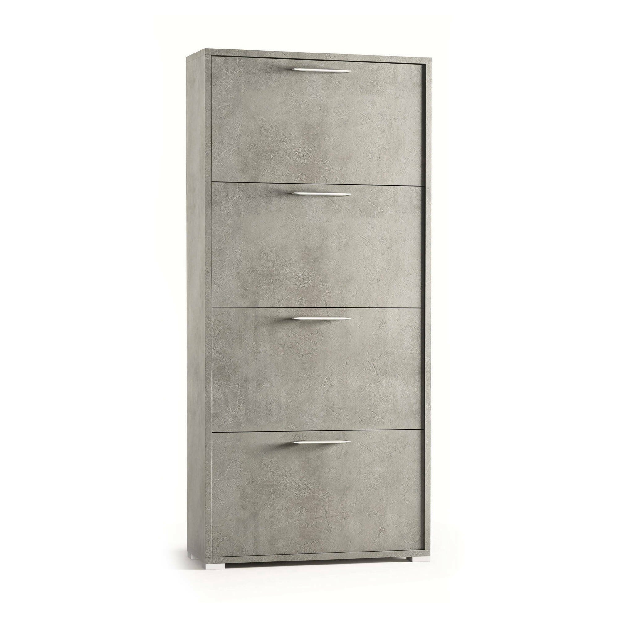 Scarpiera Rosa, Mobile multiuso da ingresso con 4 ante a ribalta-, Armadietto portascarpe a doppia profondità, 100% Made in Italy, 67x28h147 cm, Cemento