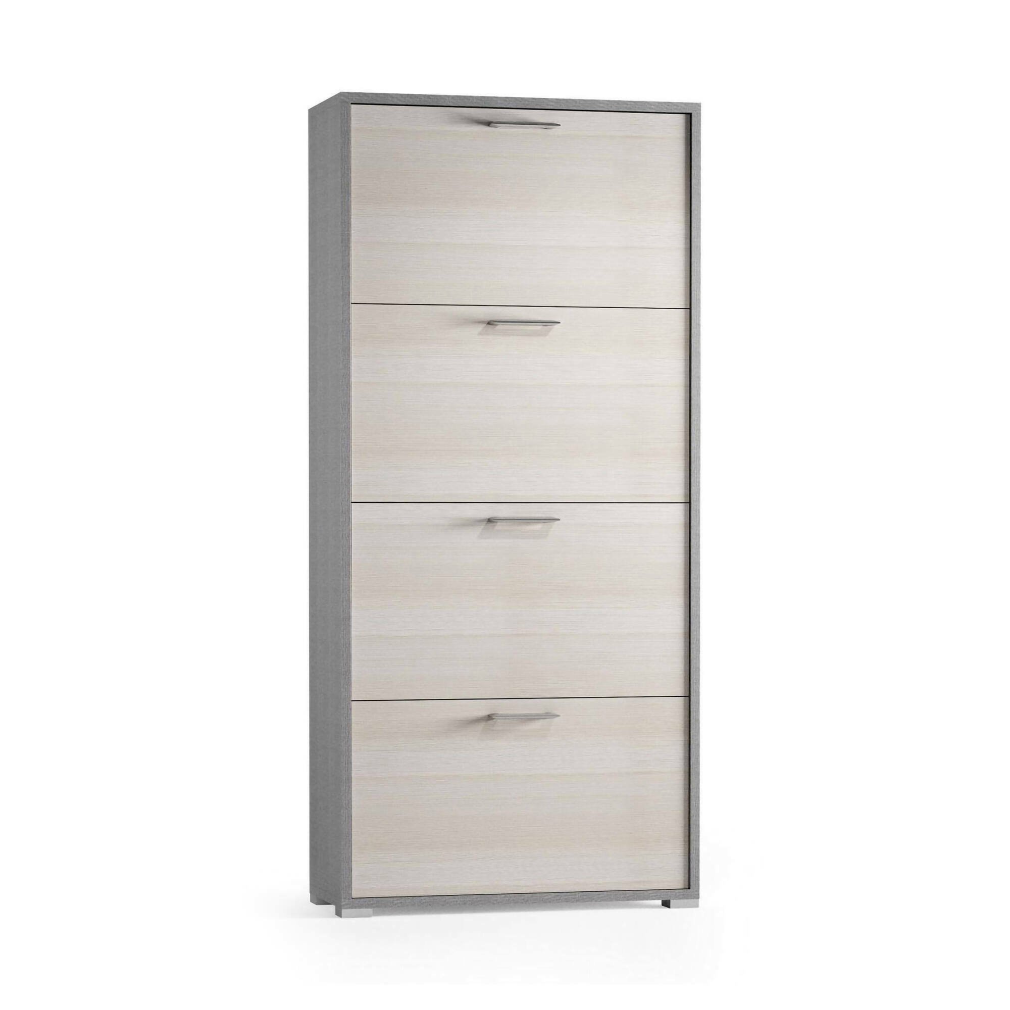 Scarpiera Rosa, Mobile multiuso da ingresso con 4 ante a ribalta-, Armadietto portascarpe a doppia profondità, 100% Made in Italy, 67x28h147 cm, Larice