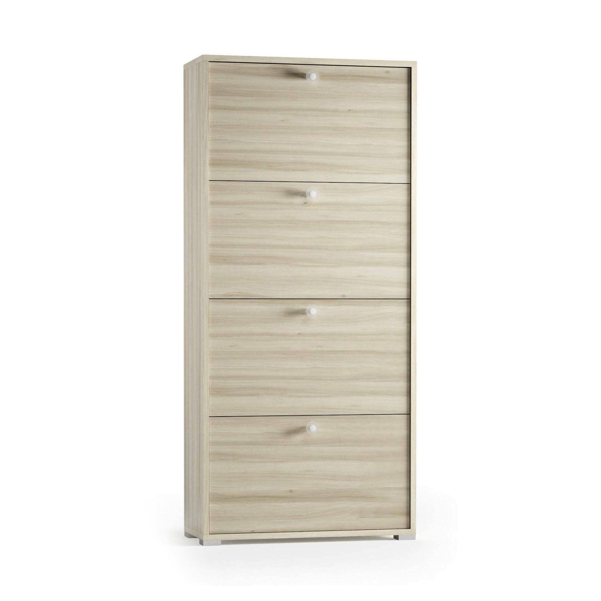 Scarpiera Rosa, Mobile multiuso da ingresso con 4 ante a ribalta-, Armadietto portascarpe a doppia profondità, 100% Made in Italy, 67x28h147 cm, Olmo