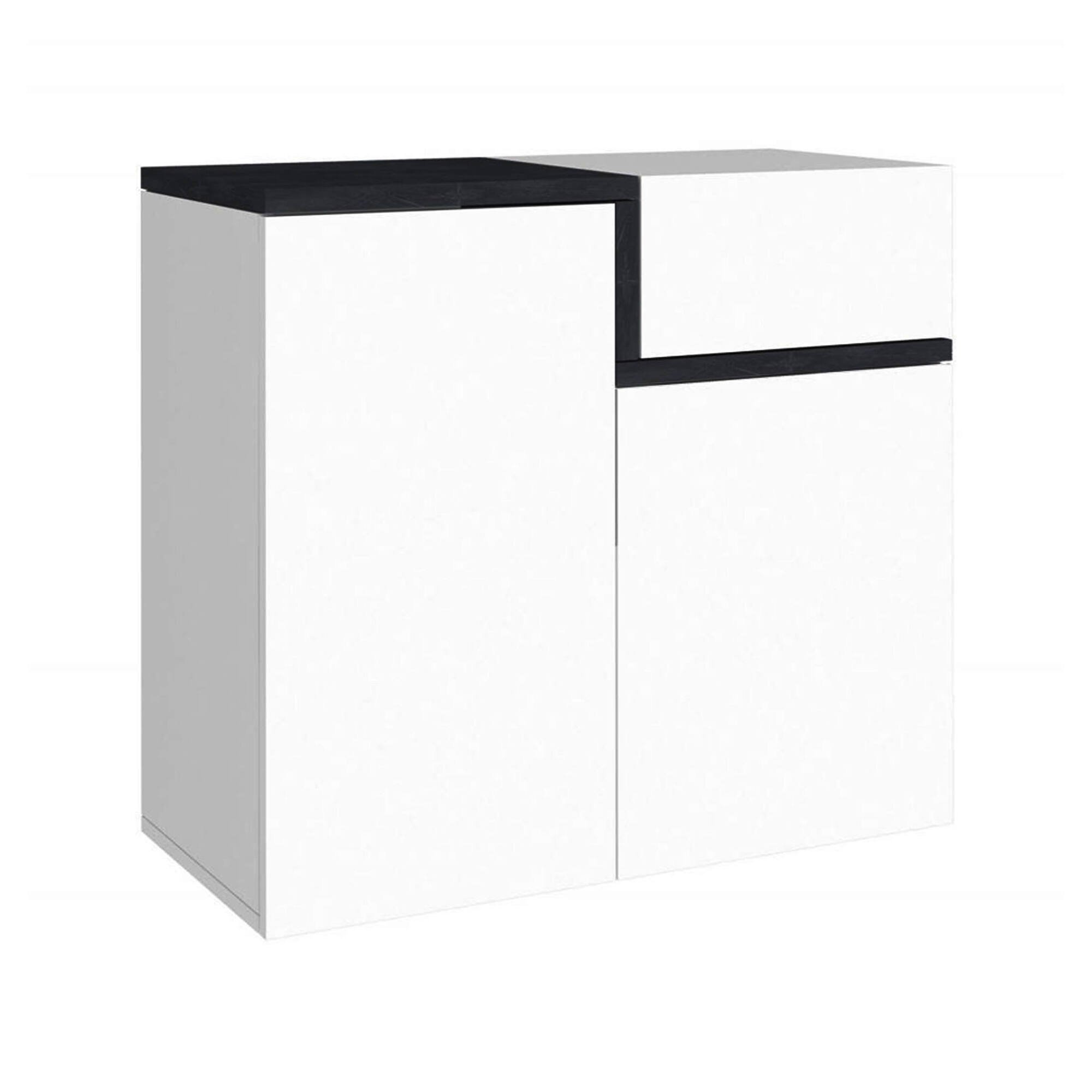 Scarpiera Ryan, Mobile multiuso a 2 ante e 1 anta a ribalta-, Portascarpe da ingresso, 100% Made in Italy, cm 80x40h80, Bianco lucido e Ardesia