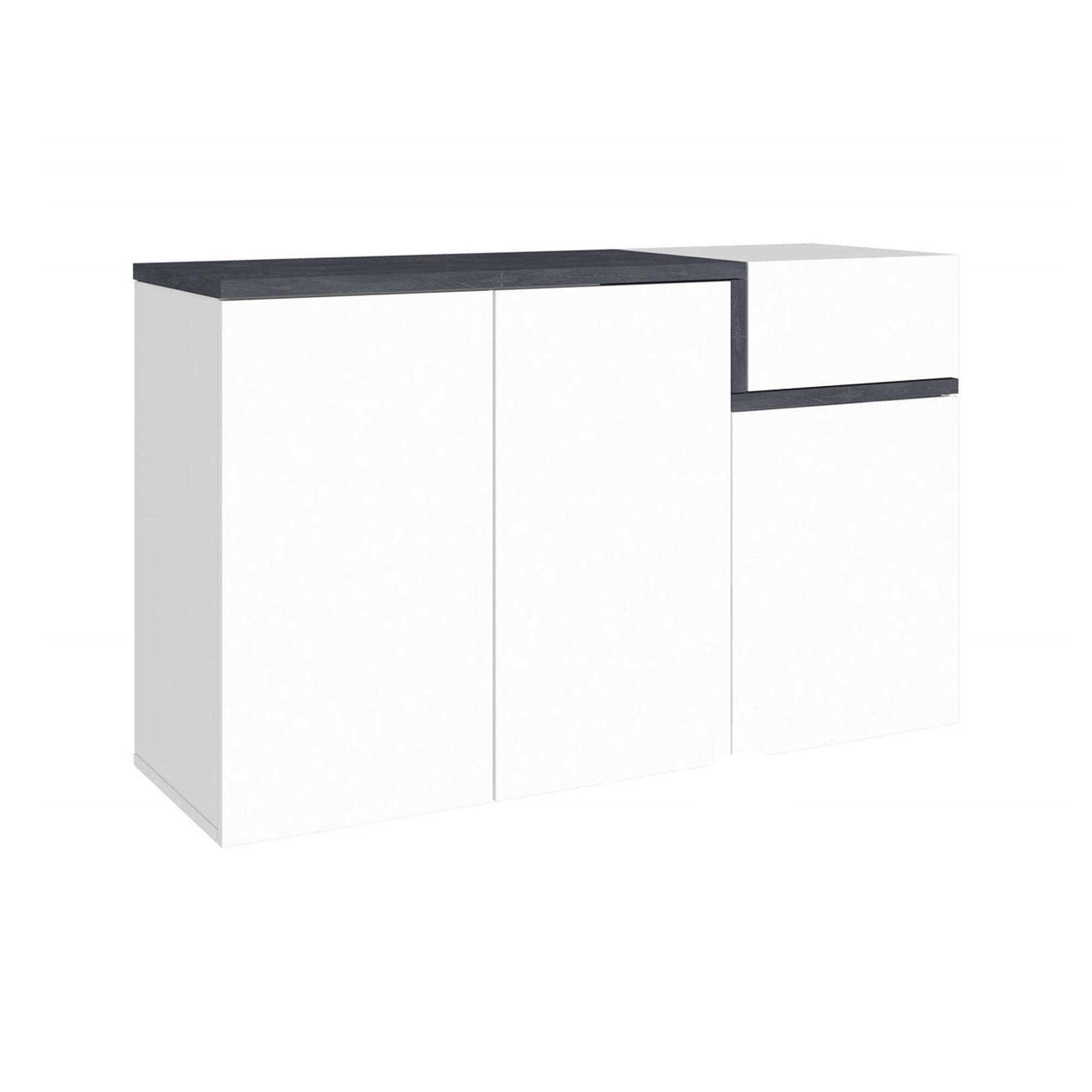 Scarpiera Steve, Mobile multiuso 3 ante e 1 anta a ribalta-, Portascarpe da ingresso, 100% Made in Italy, cm 120x40h80, Bianco lucido e Ardesia