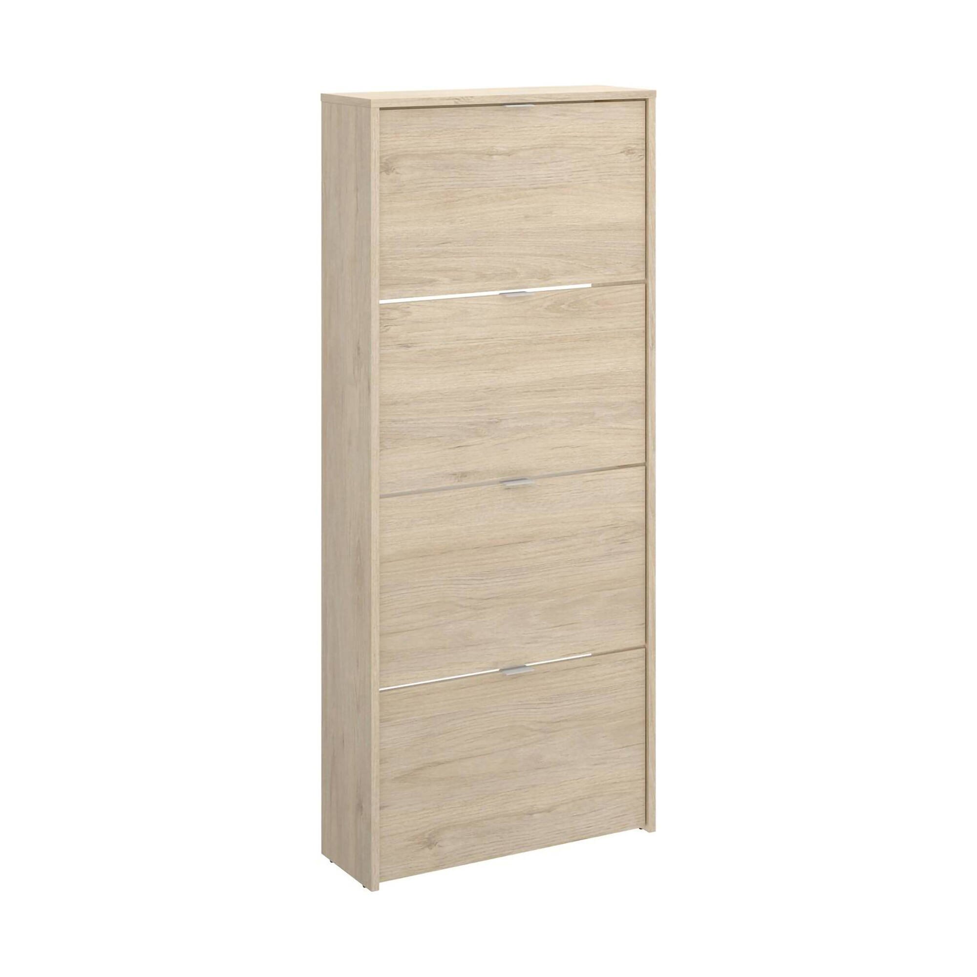 Scarpiera Vettore, Portascarpe salvaspazio da ingresso, Mobiletto porta scarpe a 4 ante a ribalta-, 61x25h149 cm, Rovere