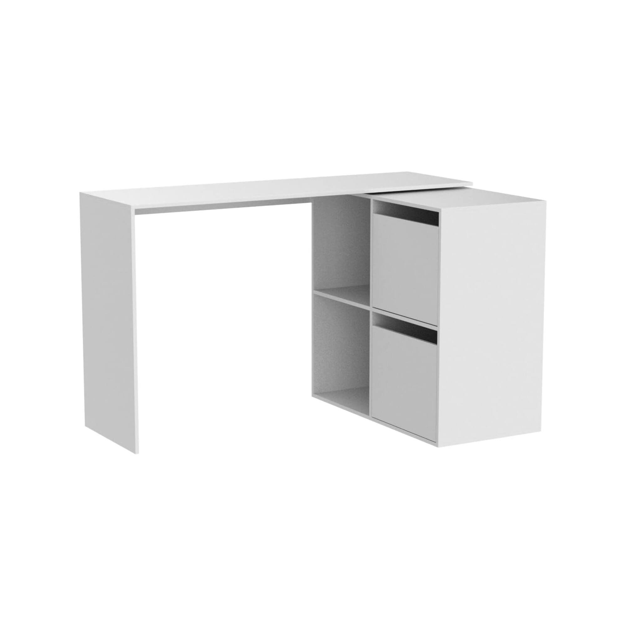 Scrivania Milwaukee, Scrittoio multifunzione modulare con scaffale, Tavolo da studio o ufficio multiposizione con montaggio ad angolo, 152x49h74 cm, Bianco