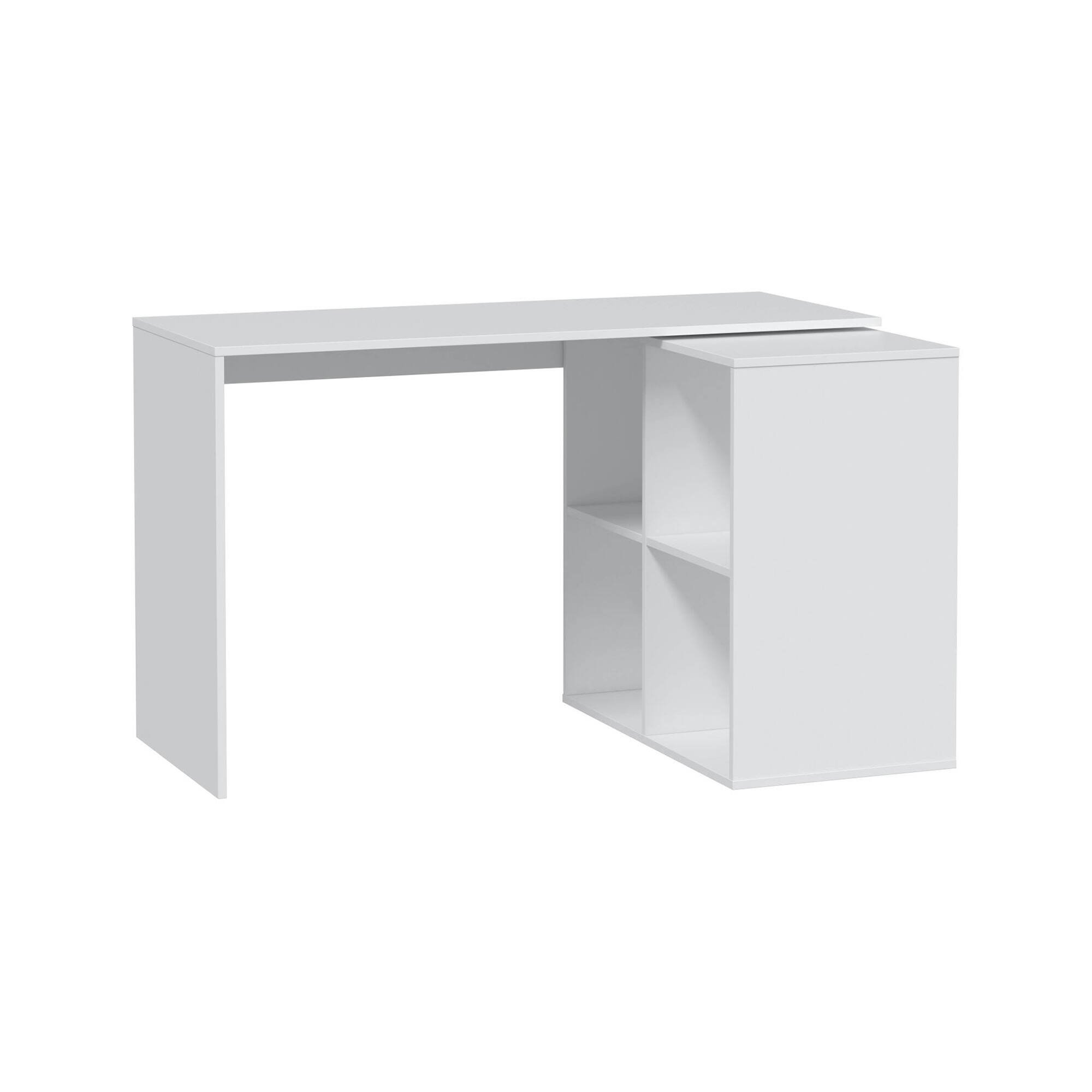 Scrivania Revere, Scrittoio angolare, Tavolo ufficio multiuso, Scrivania salvaspazio multiposizione, 152x49h74 cm, Bianco