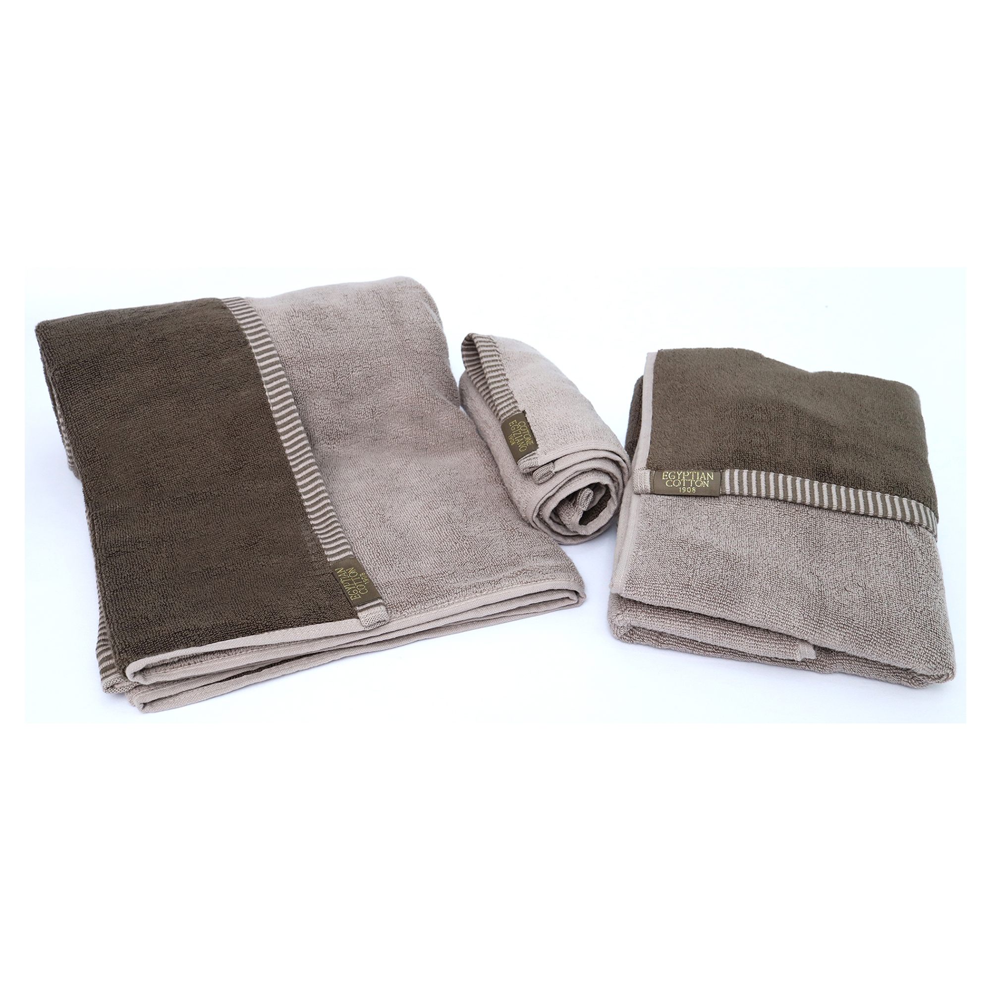 Set di Asciugamani Beige Crema Marrone 100% Cotone Egiziano a Fibra Lunga Pettinato set da 2 Reversibile - Sazaga Luxury