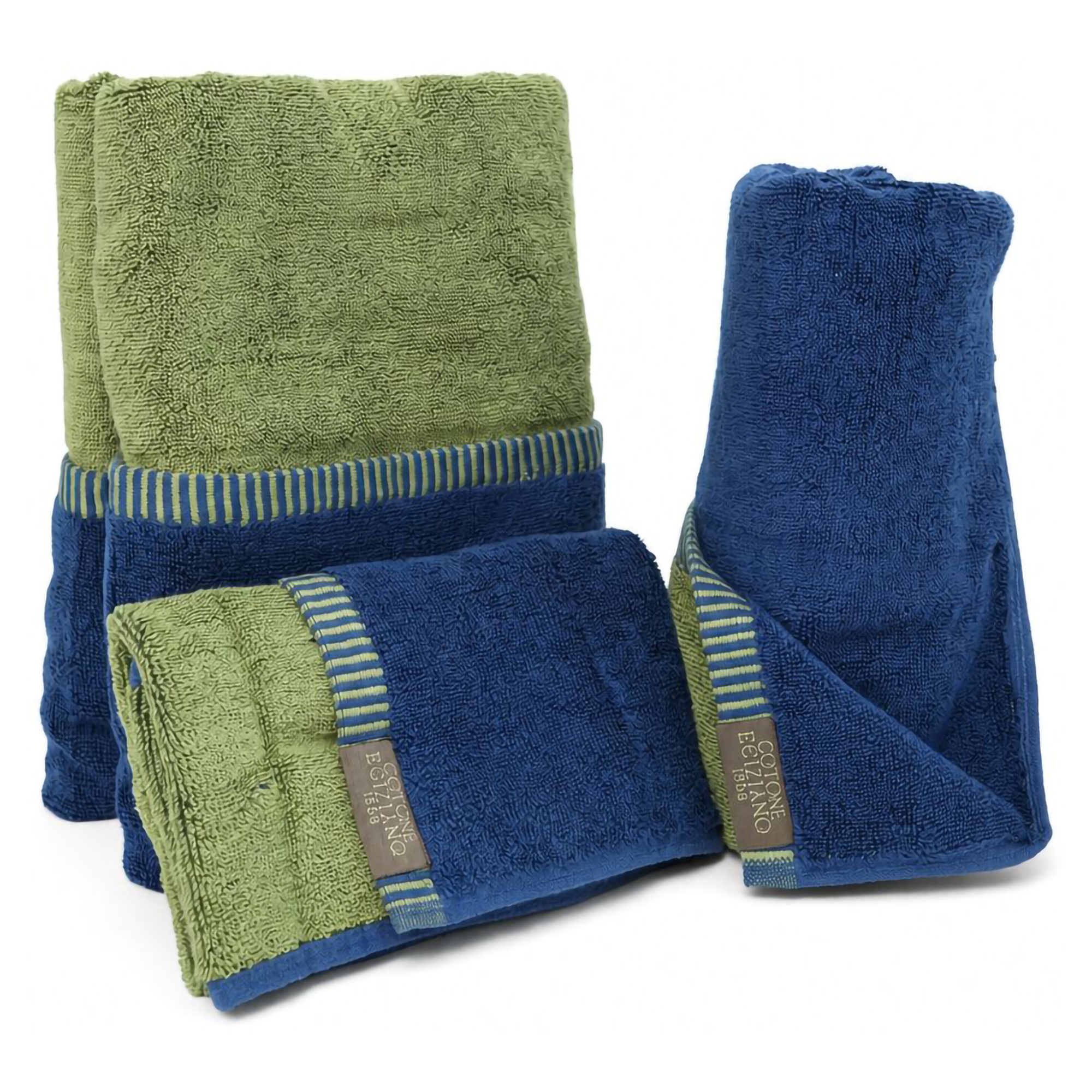 Set di Asciugamani blu Indaco Verde Menta 100% Cotone Egiziano a Fibra Lunga Pettinato set da 2 Reversibile - Sazaga Luxury