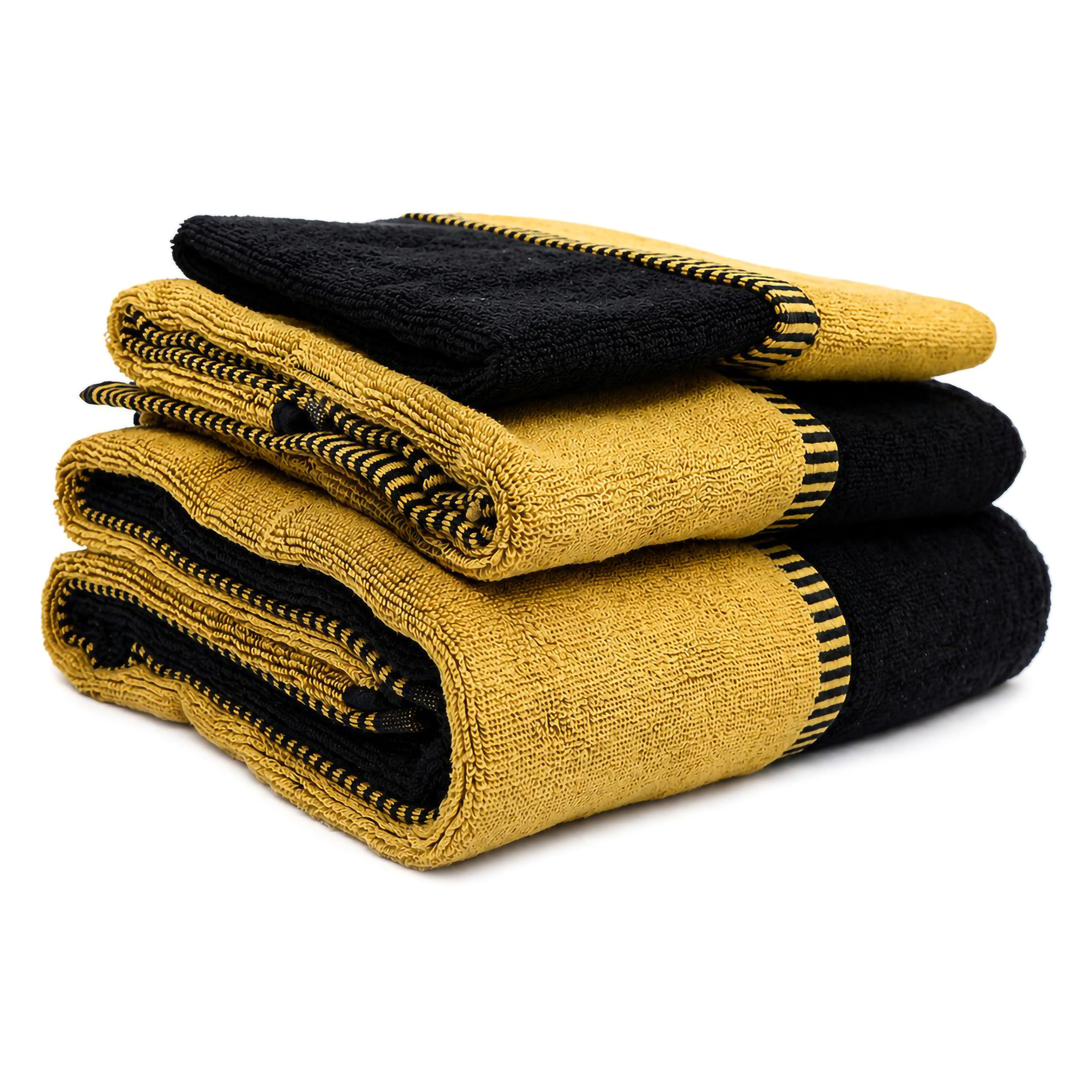 Set di Asciugamani Nero oro 100% Cotone Egiziano a Fibra Lunga Pettinato set da 2 Reversibile, Colore Struttura oro - Sazaga Luxury