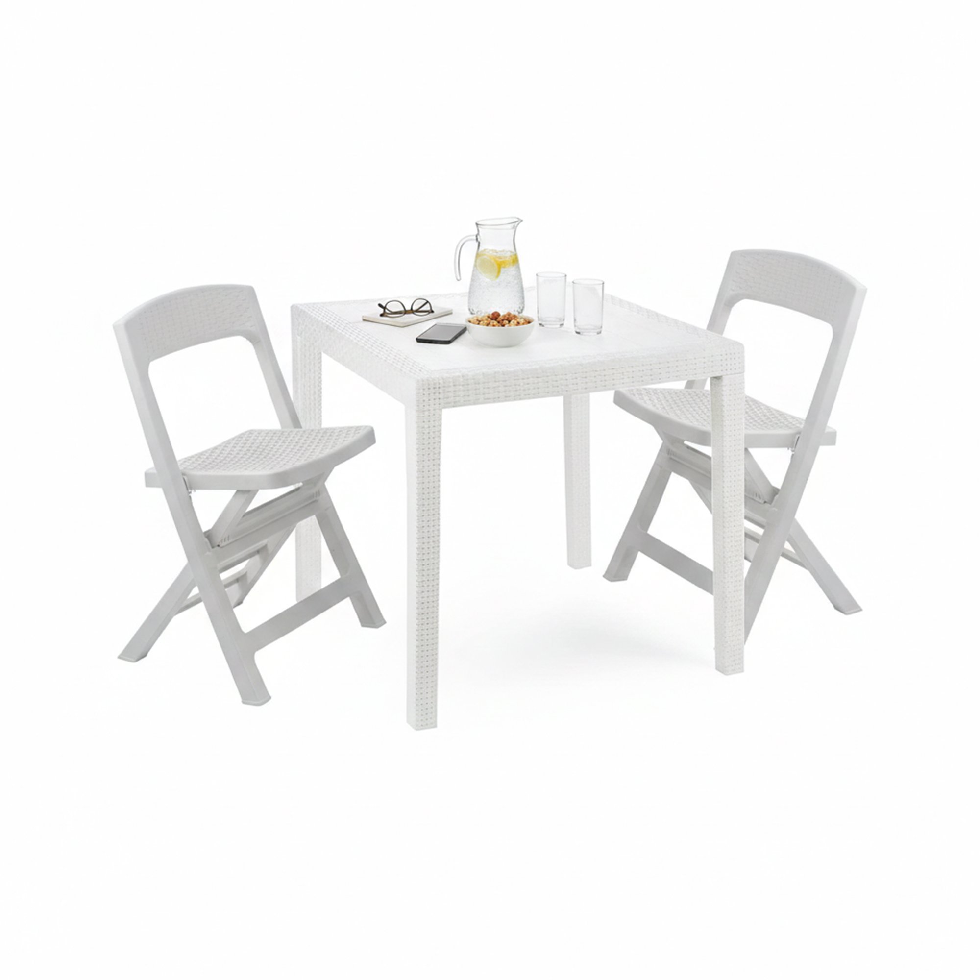 Set Salotto da Esterno Bianco 2 Posti un Tavolino, Impermeabile Made in Italy - Sanzeno